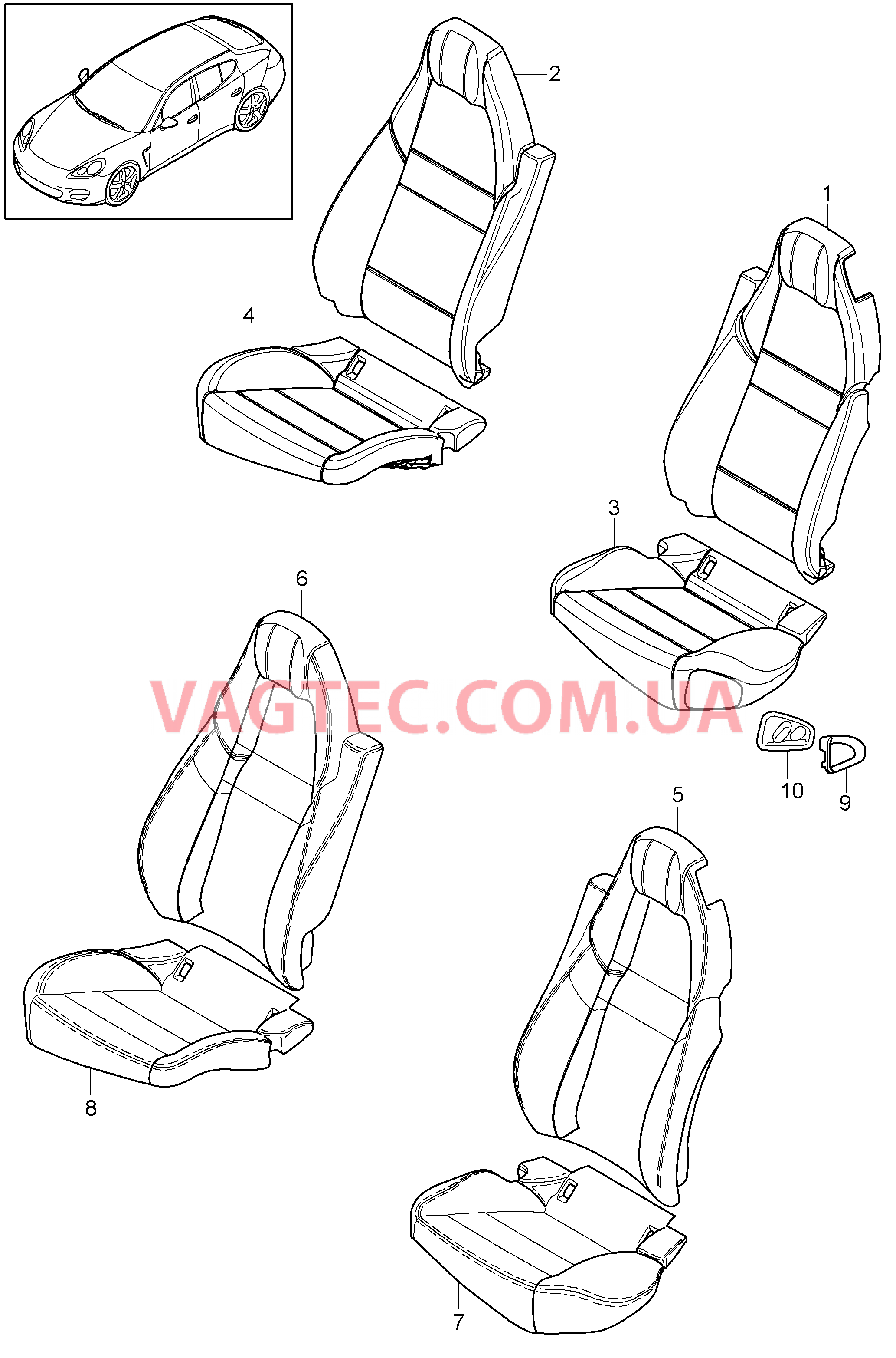 817-053 Покрытие, Пенопласт.комп., Премиум-класс, BUSINESS для PORSCHE Panamera 2010-2016USA