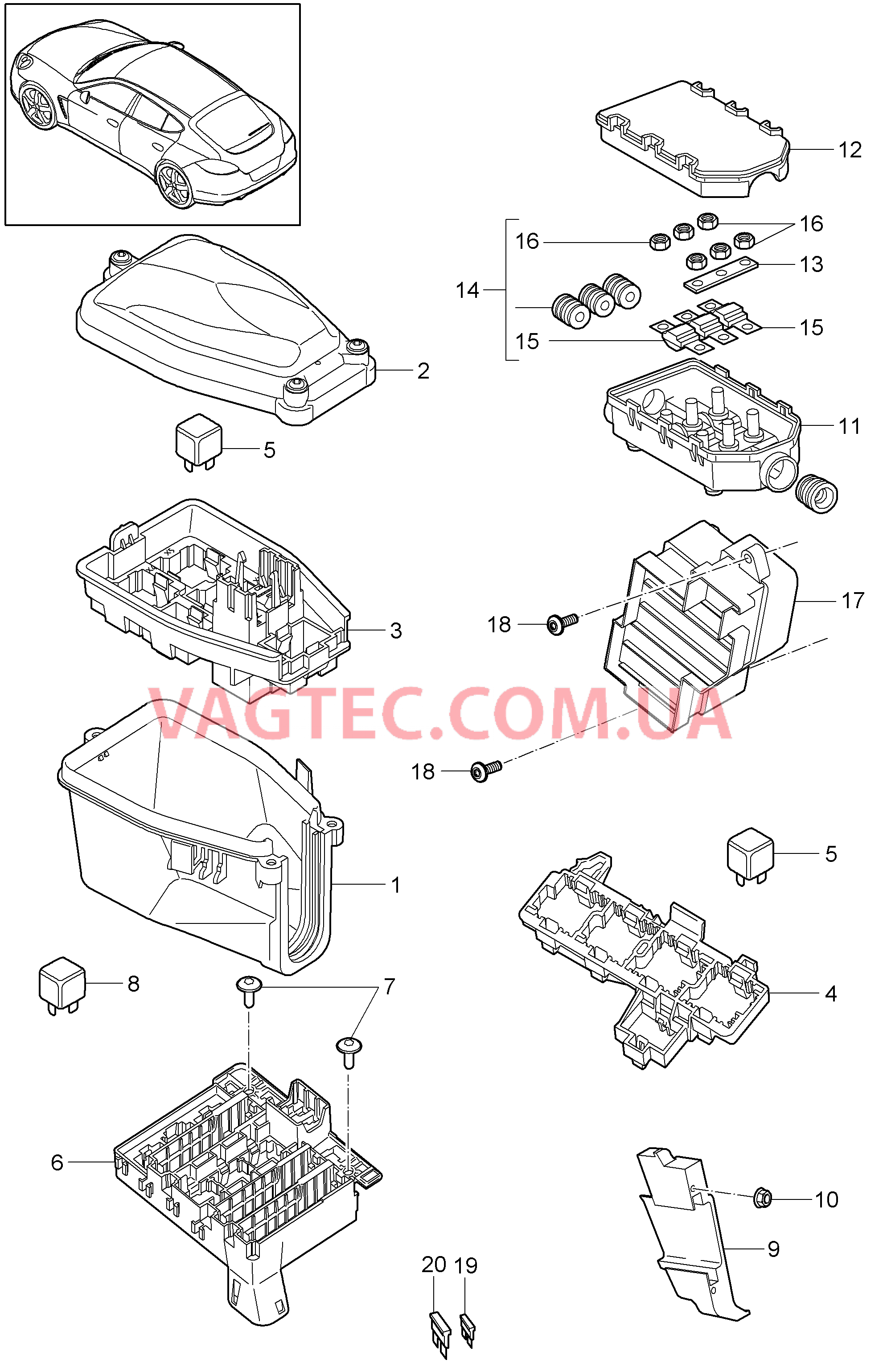 902-000 Блок упр. бортовой сети, Блок предохранителей для PORSCHE Panamera 2010-2016USA