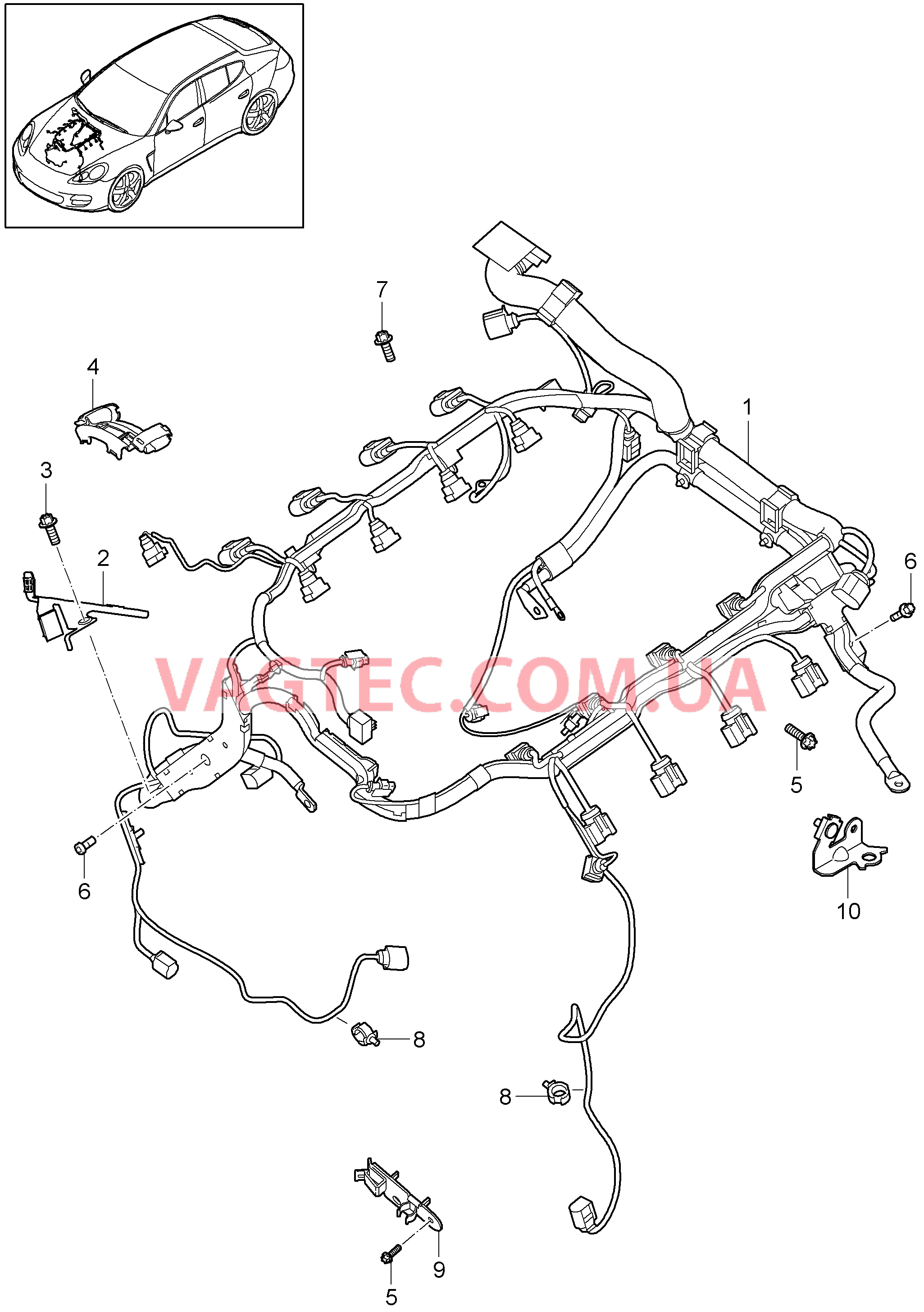 902-008 Жгуты проводов, Двигатель для PORSCHE Panamera 2010-2016