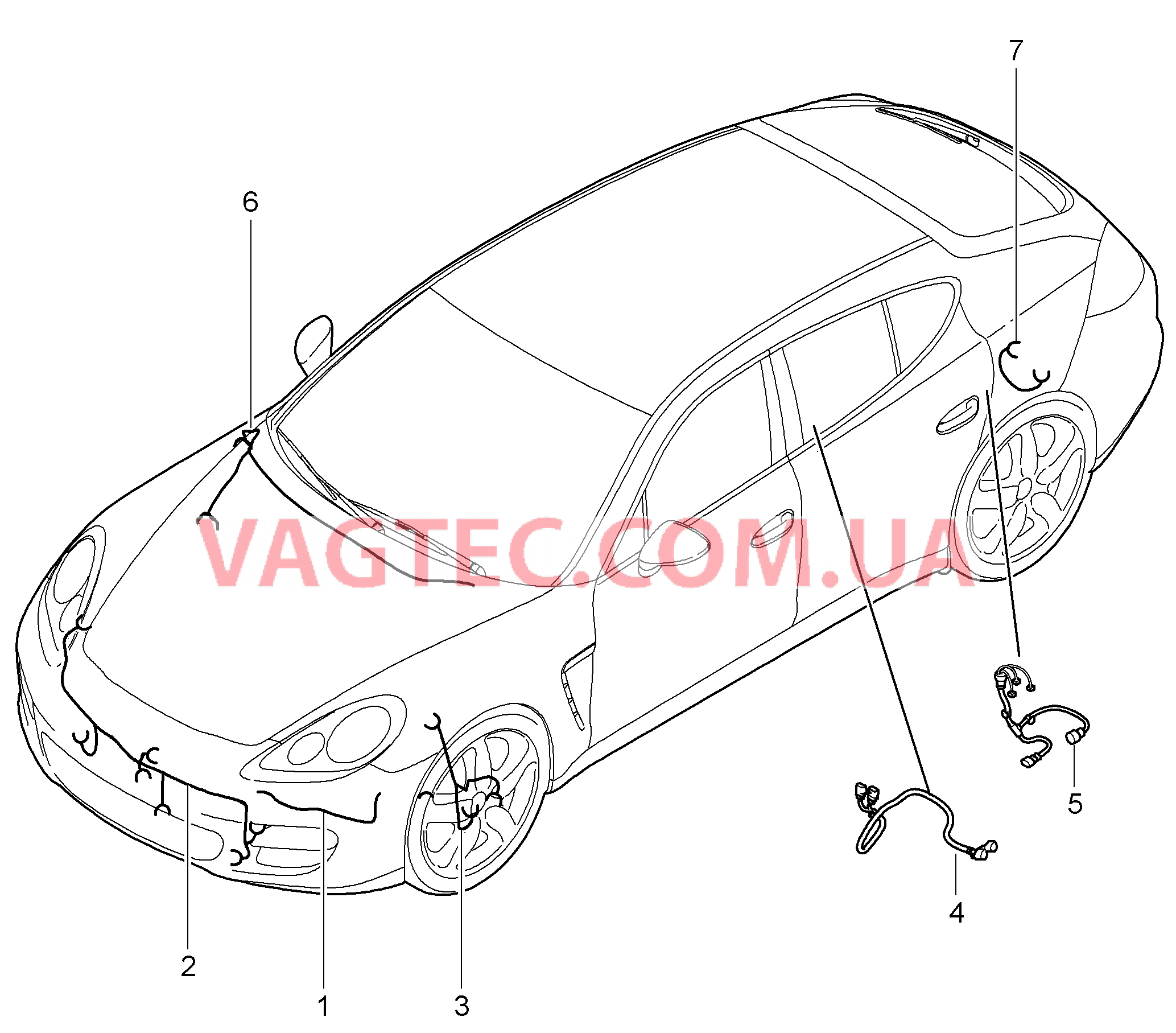 902-012 Жгуты проводов, Бампер, Передняя часть, Капот, ABS, Индик.износа торм.колодок, Передняя ось, Управление блокировки, Задняя ось, PDCC для PORSCHE Panamera 2010-2016