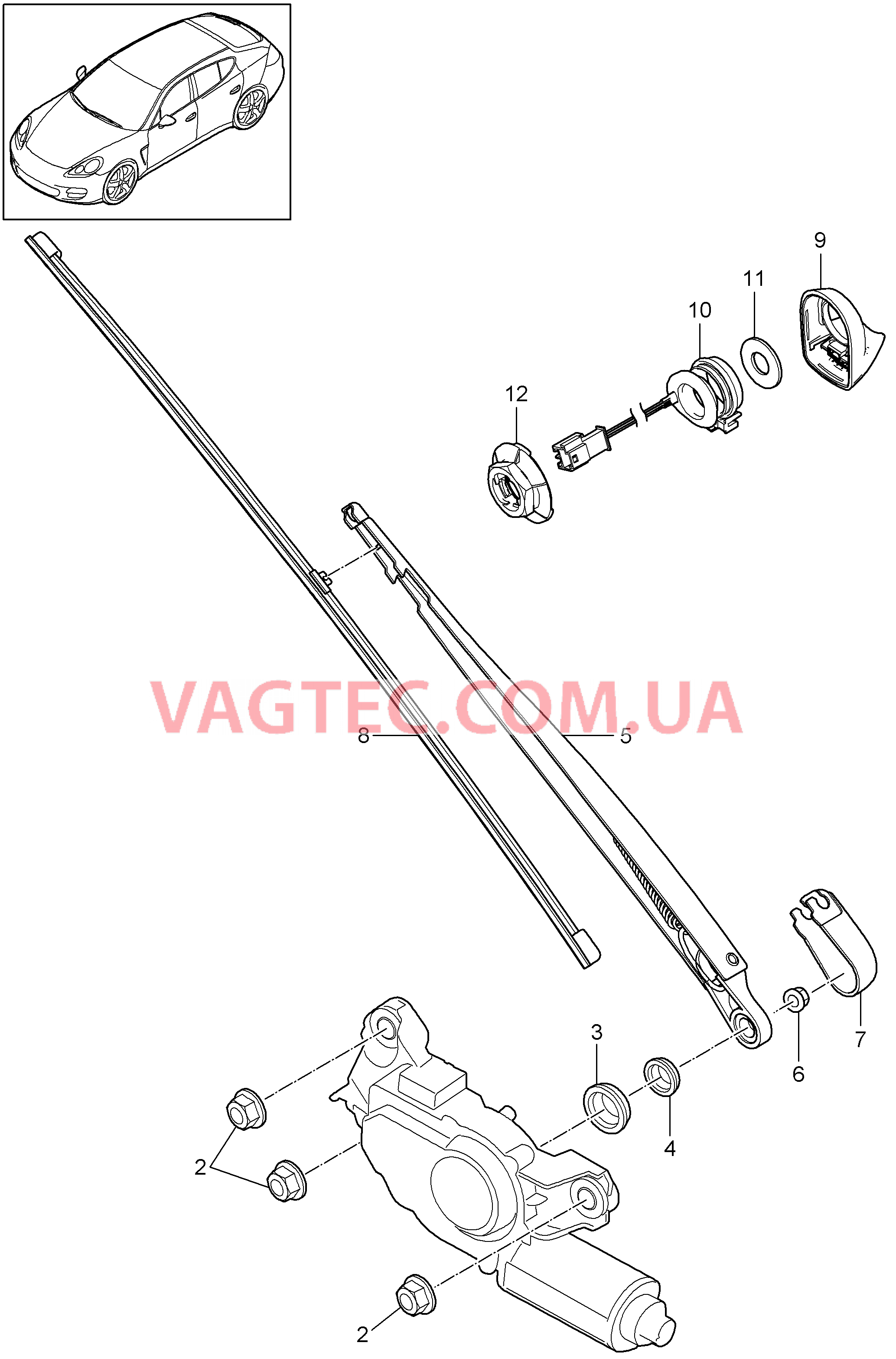 904-005 Задний стеклоочиститель для PORSCHE Panamera 2010-2016