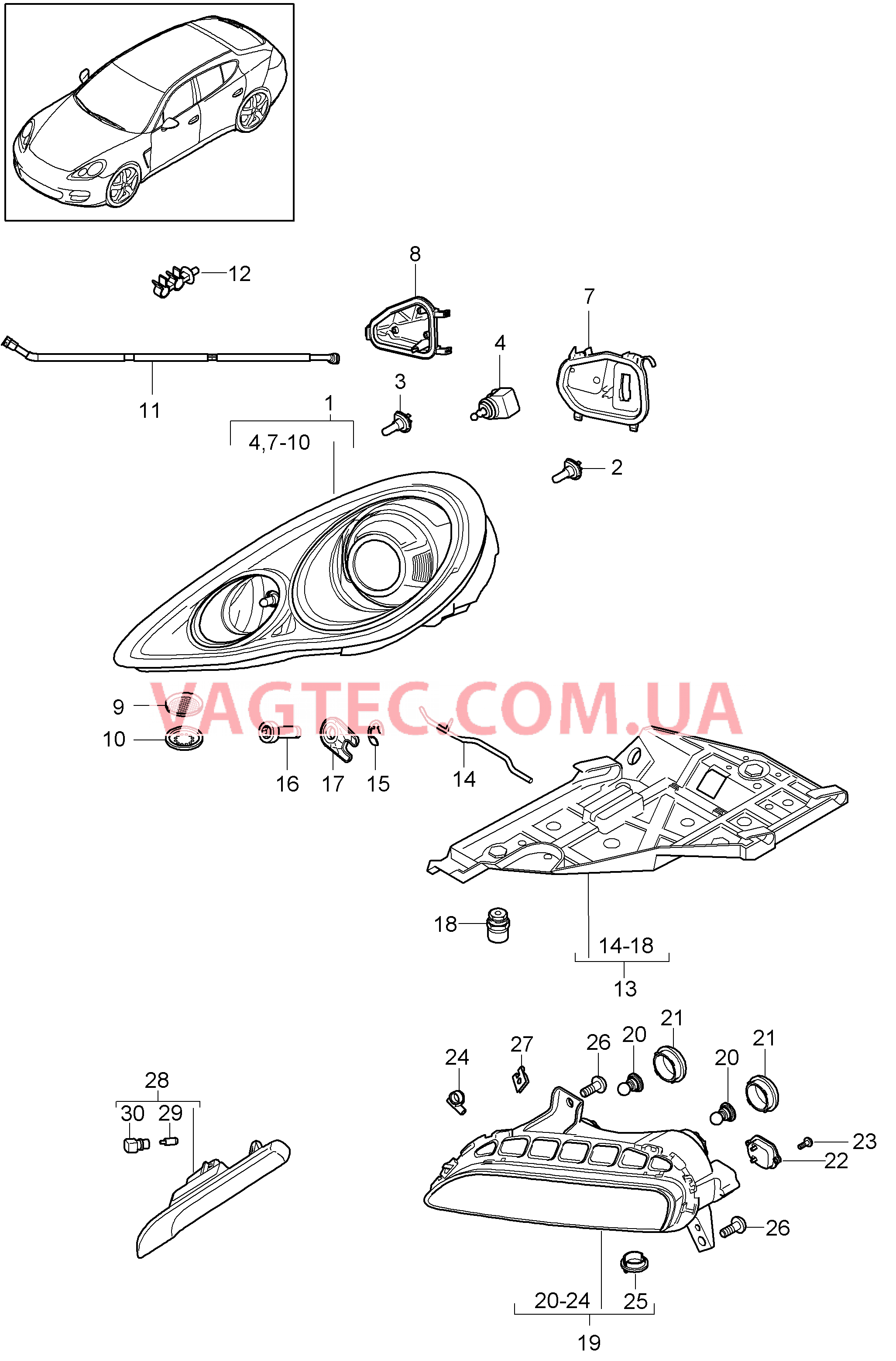 905-000 Фара, Указатель поворота, Противотуманная фара
						
						-I601/-I603, -I604/-I620 для PORSCHE Panamera 2010-2016