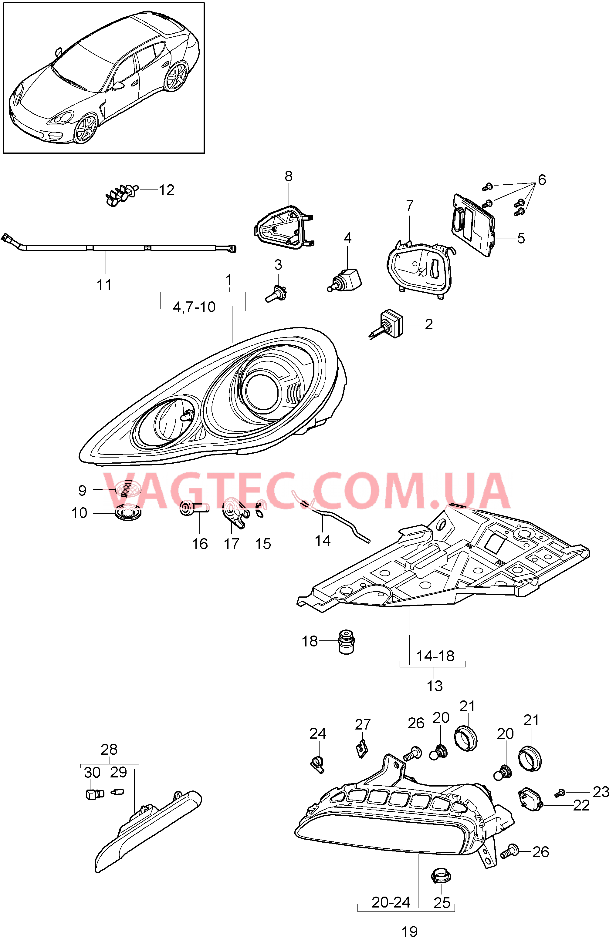 905-001 Фара, Указатель поворота, Противотуманная фара
						
						I601/627 для PORSCHE Panamera 2010-2016