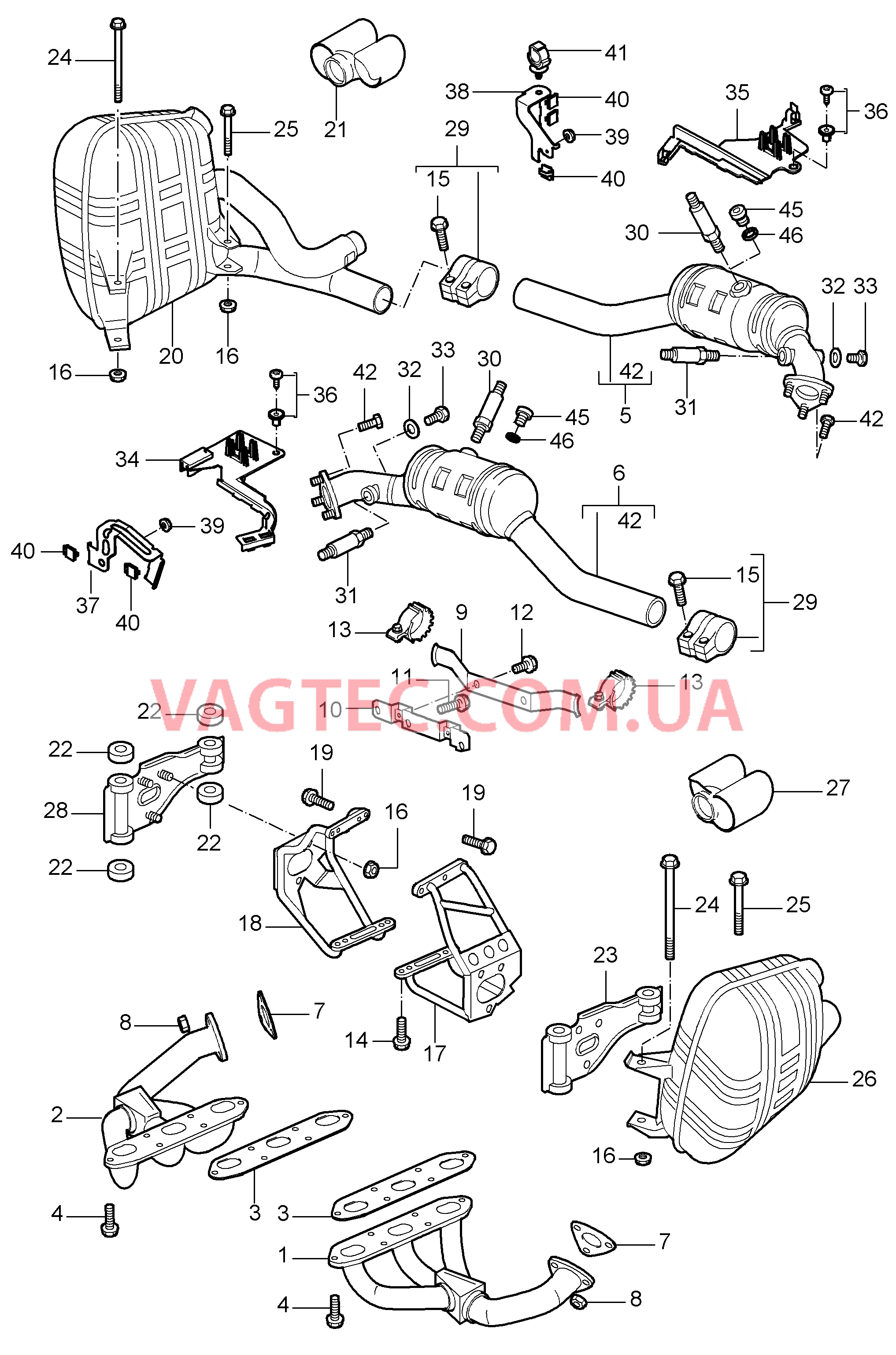 202-001 Выпускная система
						
						M97.01 для PORSCHE 911.Carrera 2005-2008USA