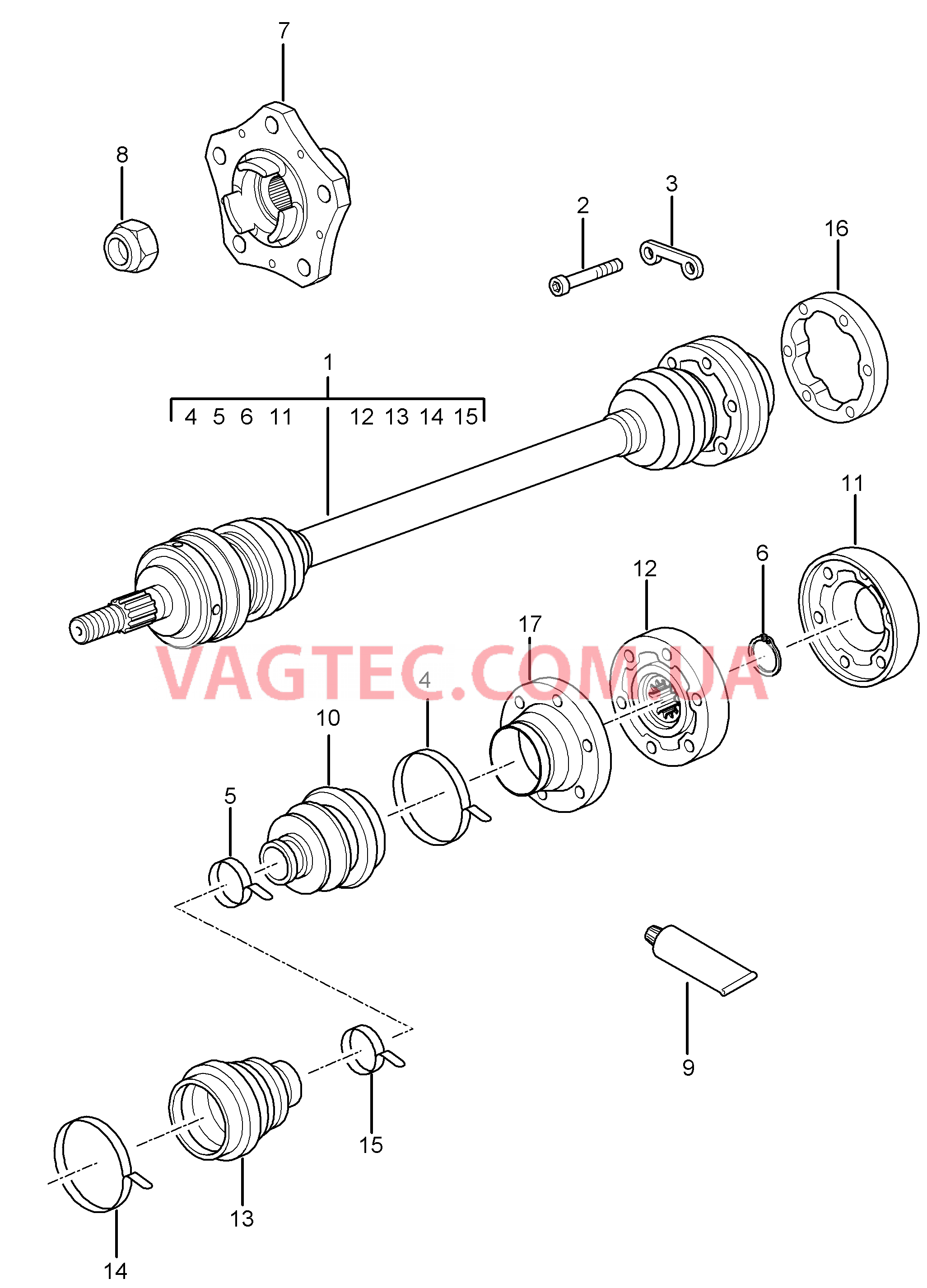 501-005 Шарнирный вал, Ступица для PORSCHE 911.Carrera 2005-2008