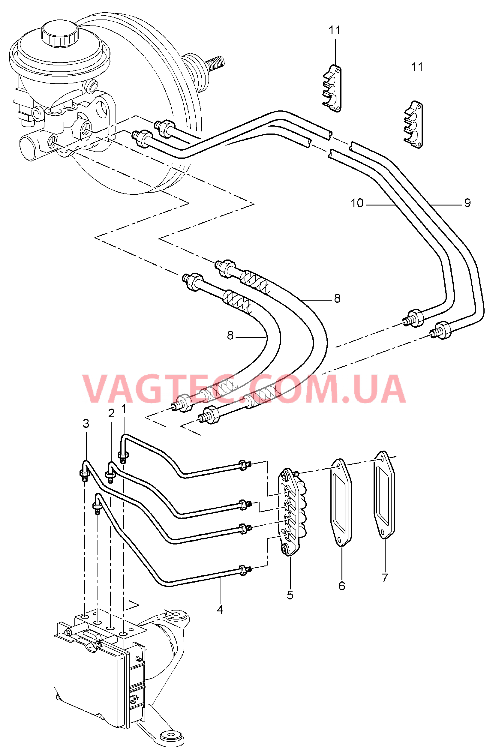 604-005 Тормозные магистрали, Передняя часть кузова
						
						CARRERA 2, CARRERA 2S для PORSCHE 911.Carrera 2005-2008USA