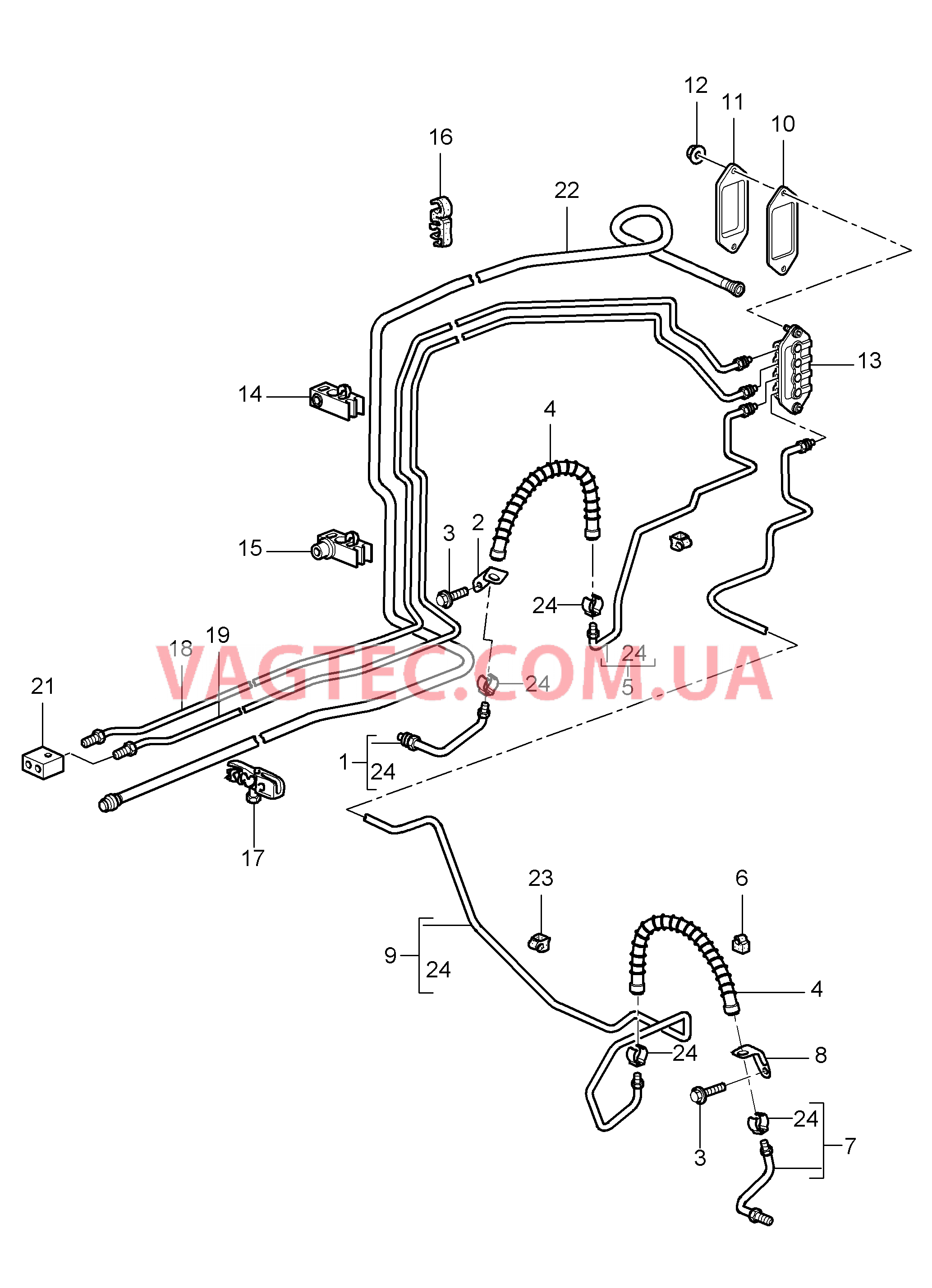 604-010 Тормозные магистрали, Тормозные магистрали, Днище кузова, Вакуумный трубопровод для PORSCHE 911.Carrera 2005-2008USA