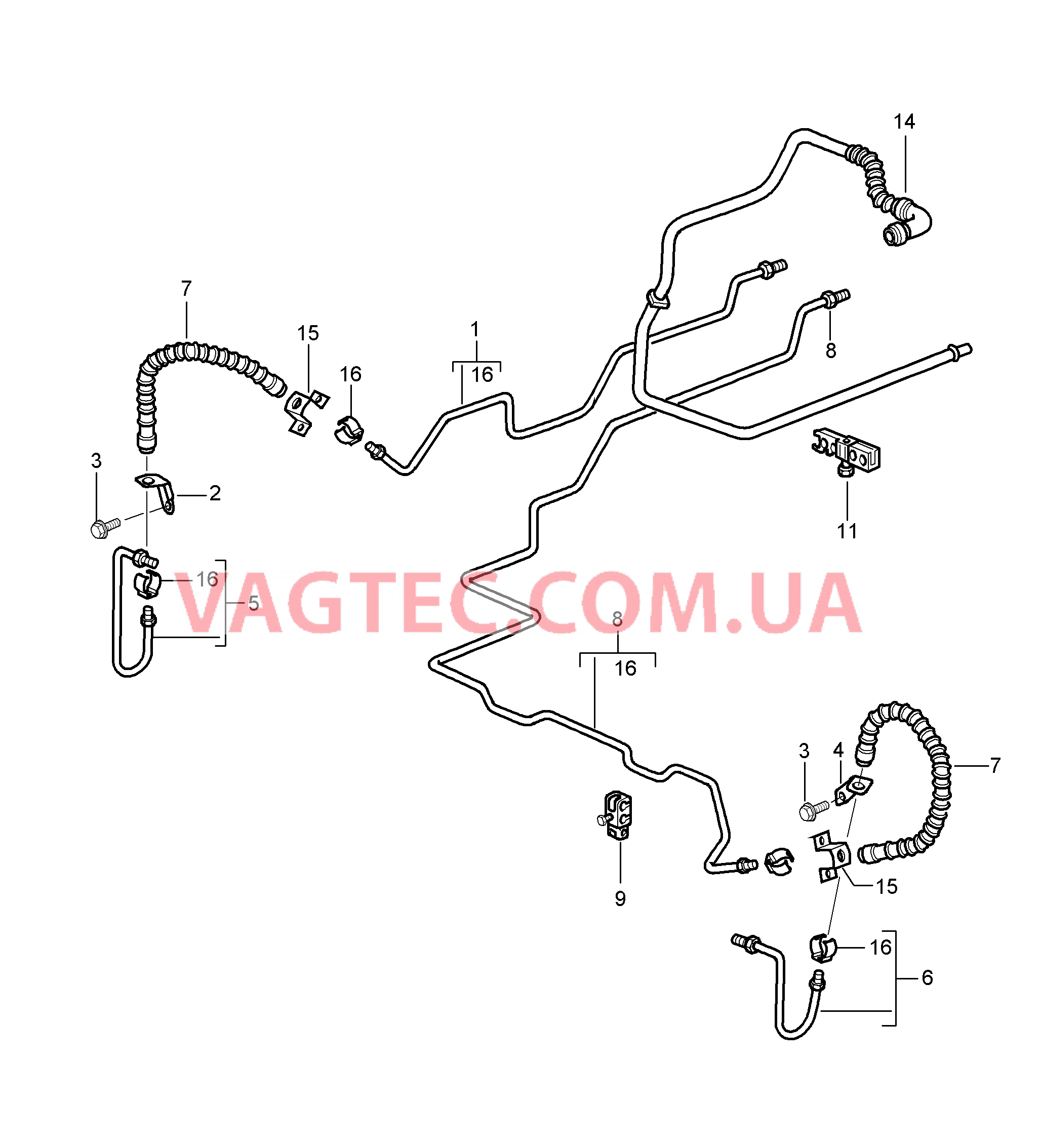 604-015 Тормозная трубка, Днище кузова, Задняя ось, Вакуумный трубопровод для PORSCHE 911.Carrera 2005-2008USA