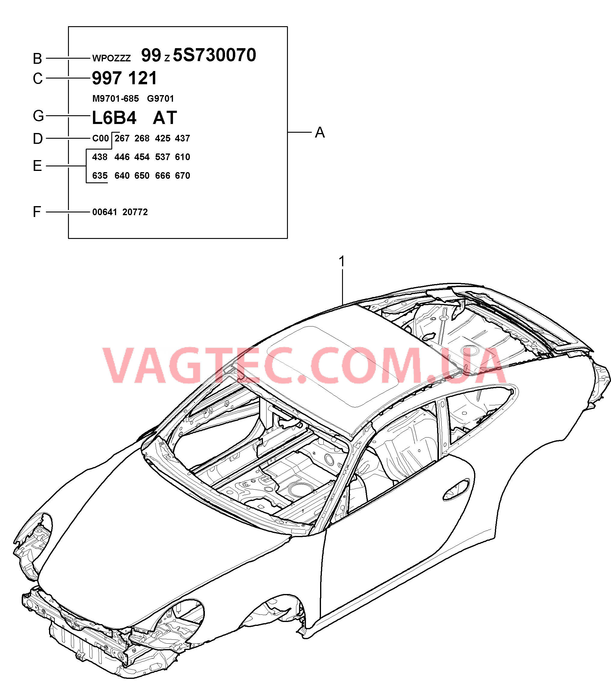 801-000 Силовая структура кузова для PORSCHE 911.Carrera 2005-2008USA