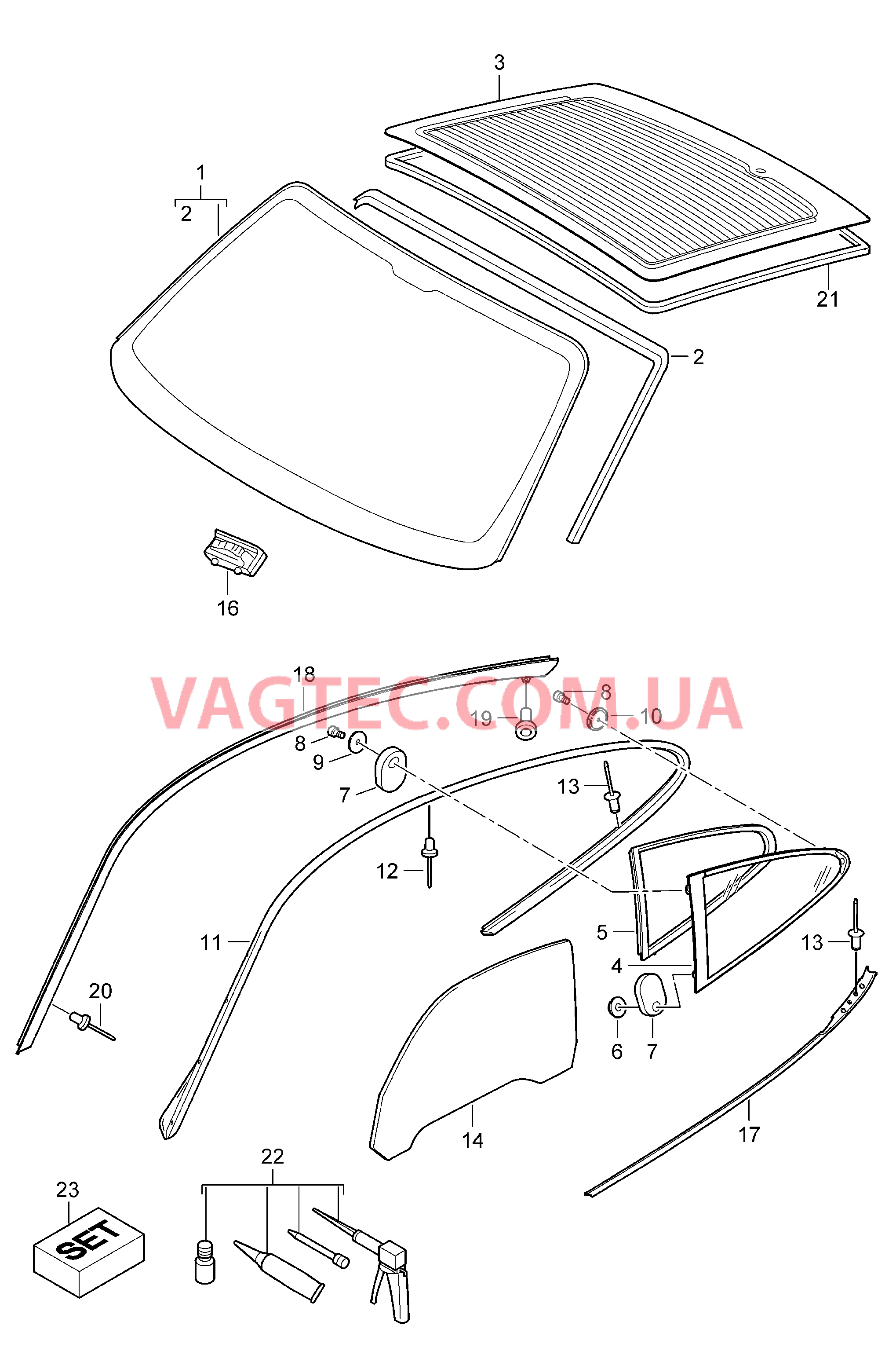 805-000 Остекление для PORSCHE 911.Carrera 2005-2008