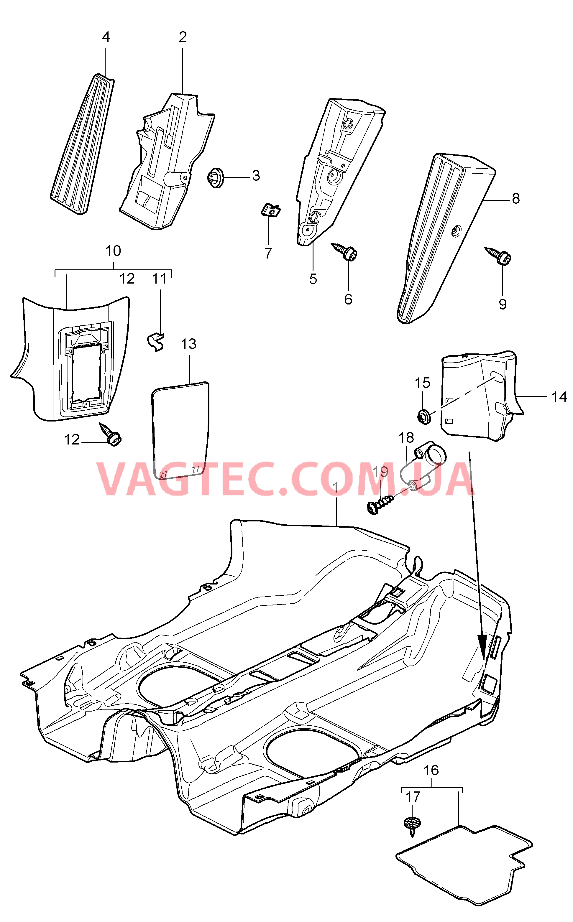 807-002 Накладка на днище, Обивки для PORSCHE 911.Carrera 2005-2008USA