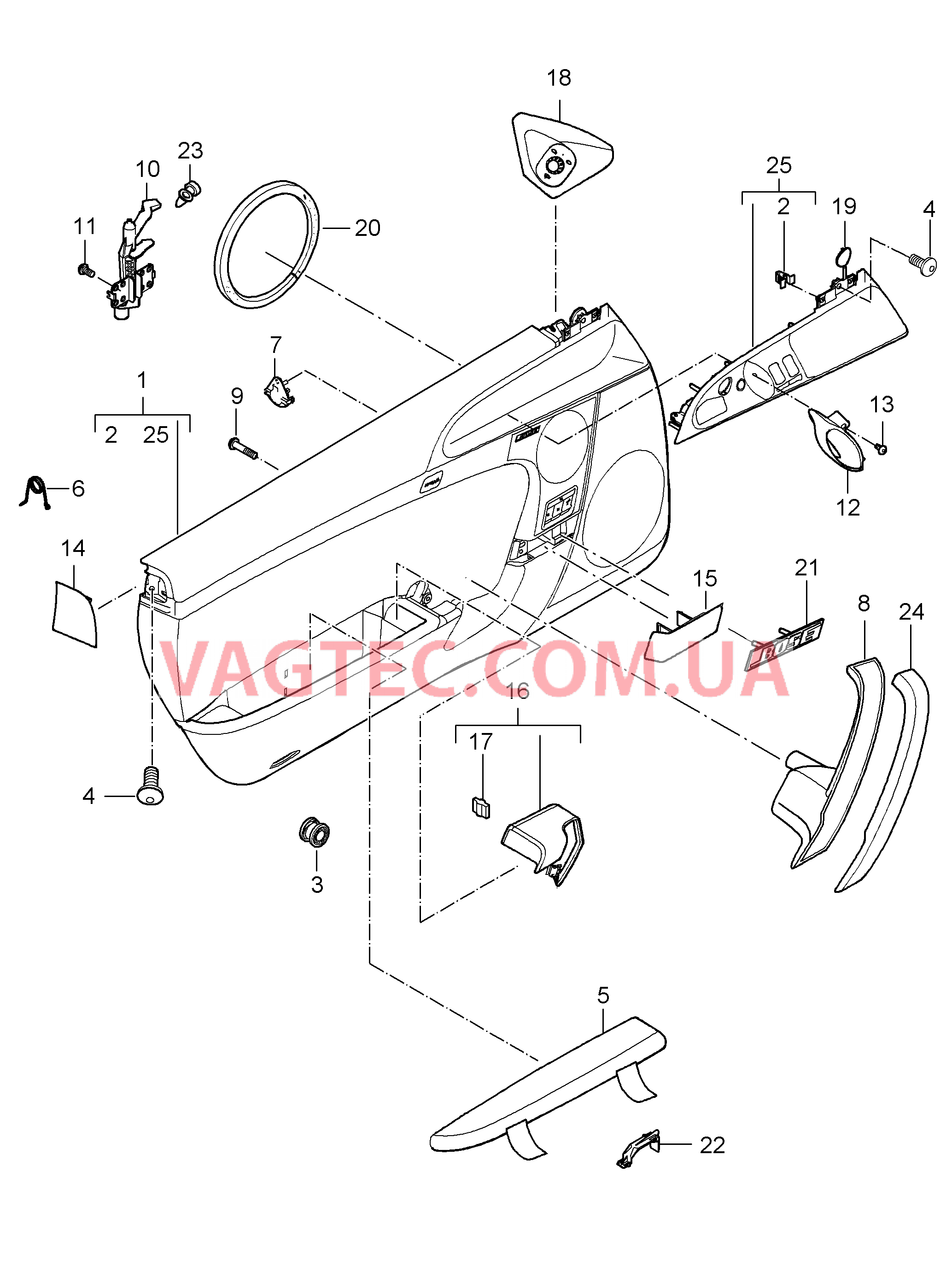 807-010 Обшивка двери, Детали для PORSCHE 911.Carrera 2005-2008USA