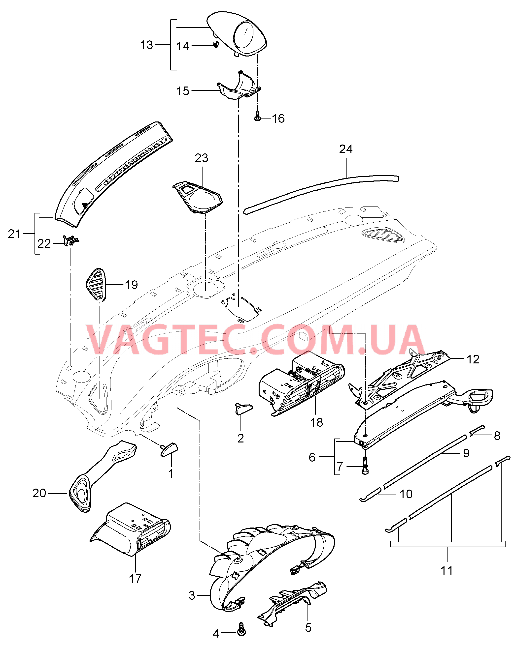809-001 Детали, Облицовка передней панели, Верхняя часть для PORSCHE 911.Carrera 2005-2008