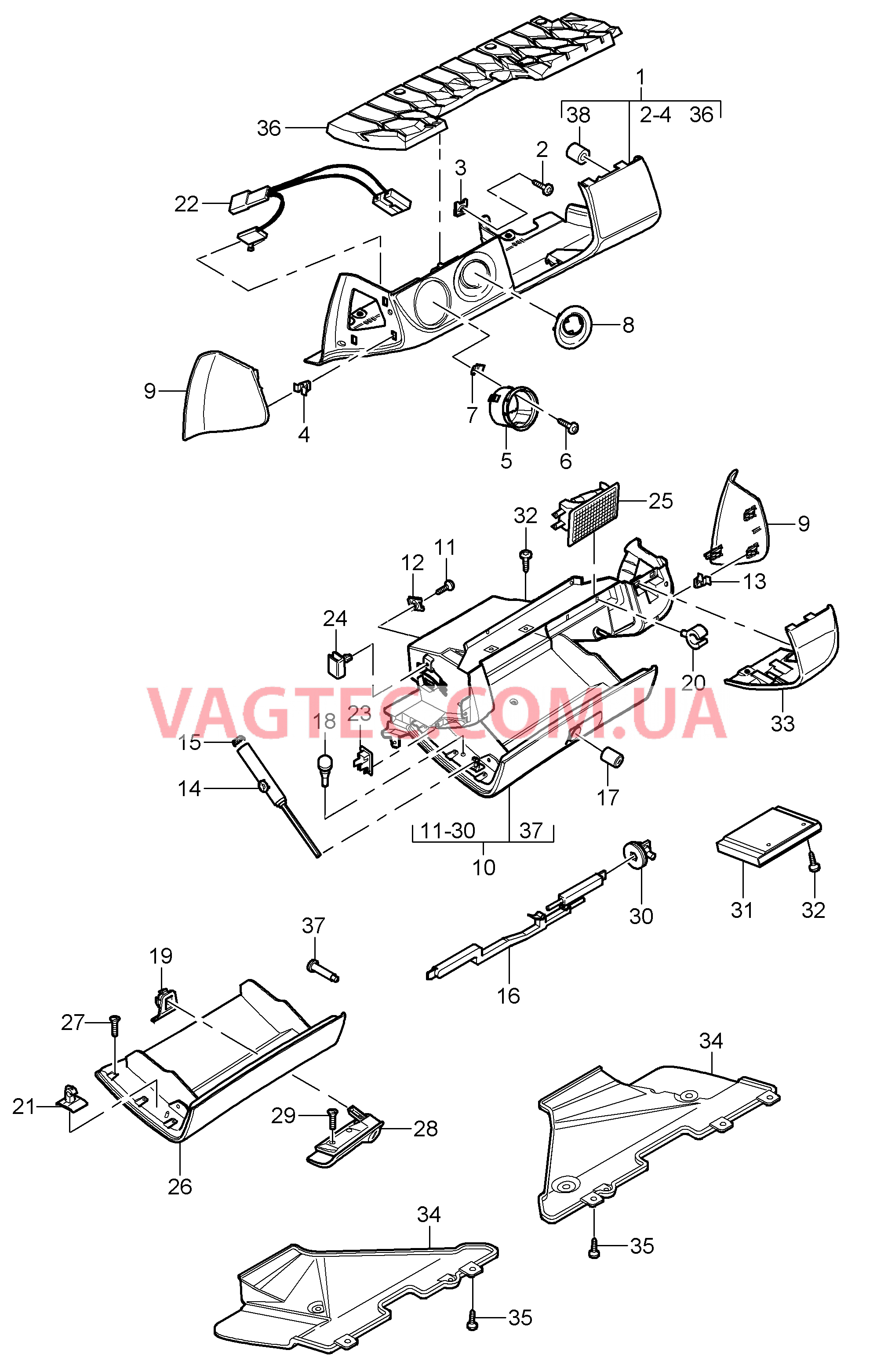 809-003 Перчаточный ящик, Крышка, и, Обшивка, Сторона водителя для PORSCHE 911.Carrera 2005-2008USA