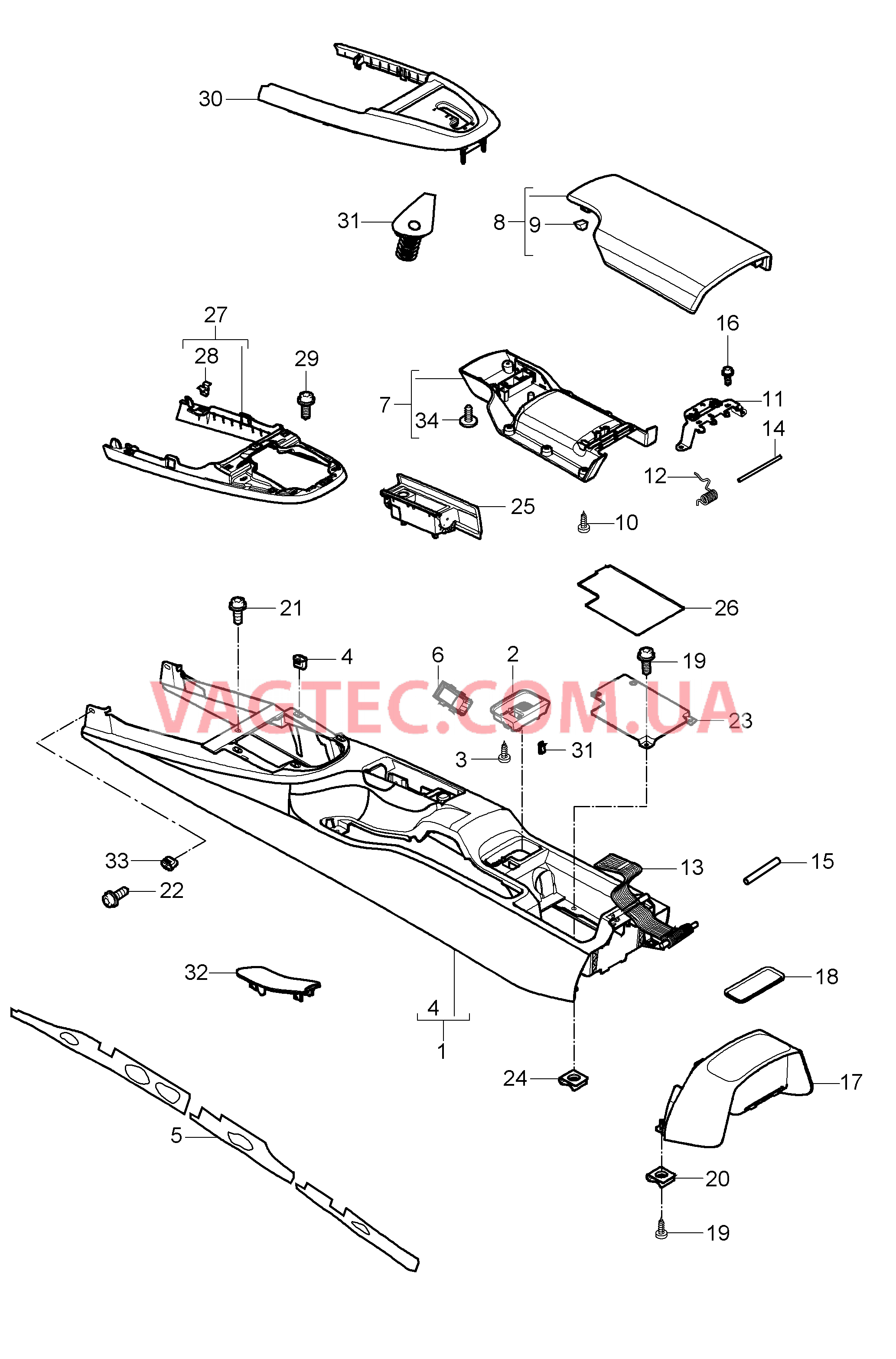 809-020 Центральная консоль, задний для PORSCHE 911.Carrera 2005-2008USA