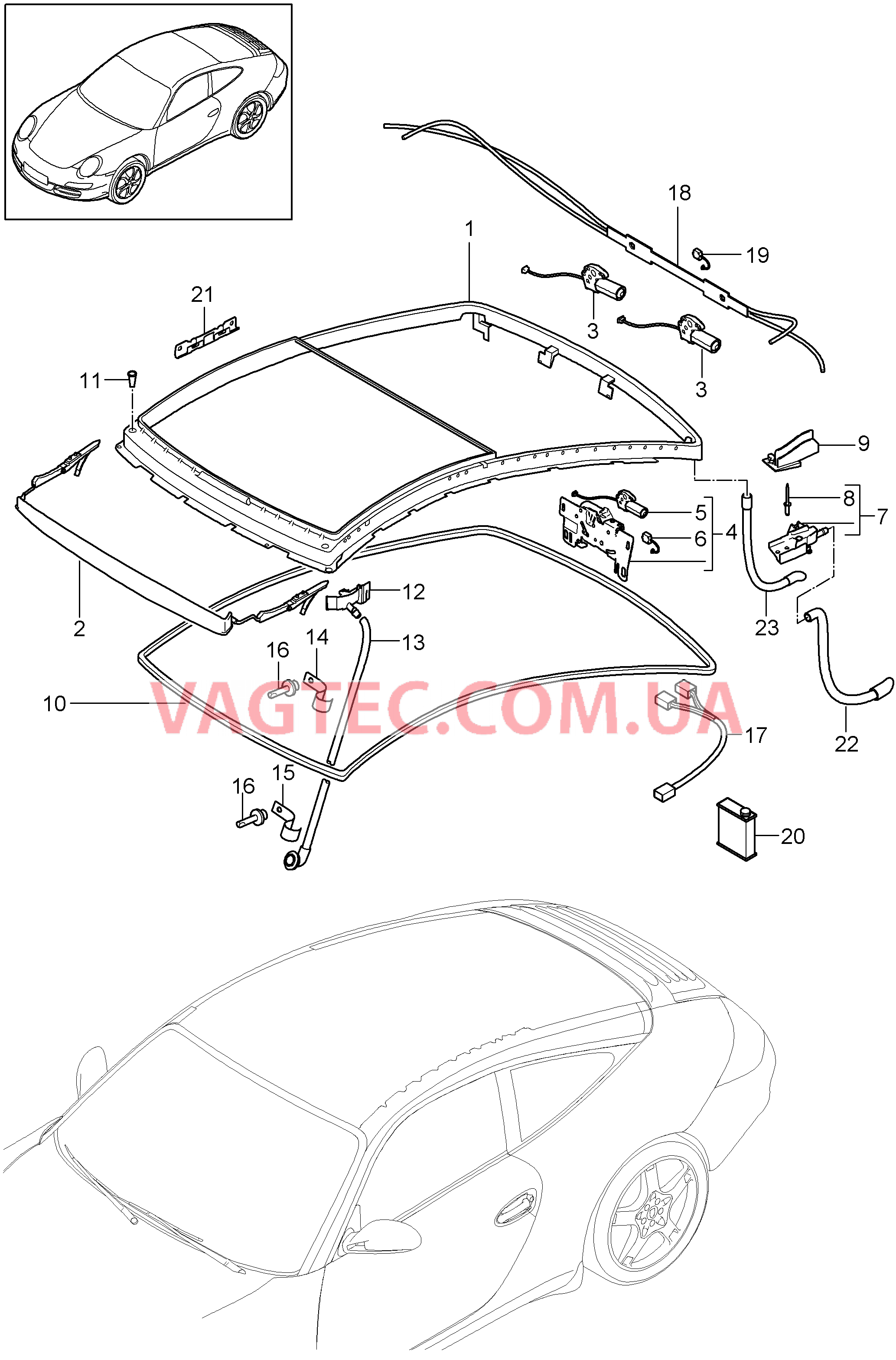 811-001 Стеклянная крыша
						
						TARGA для PORSCHE 911.Carrera 2005-2008USA