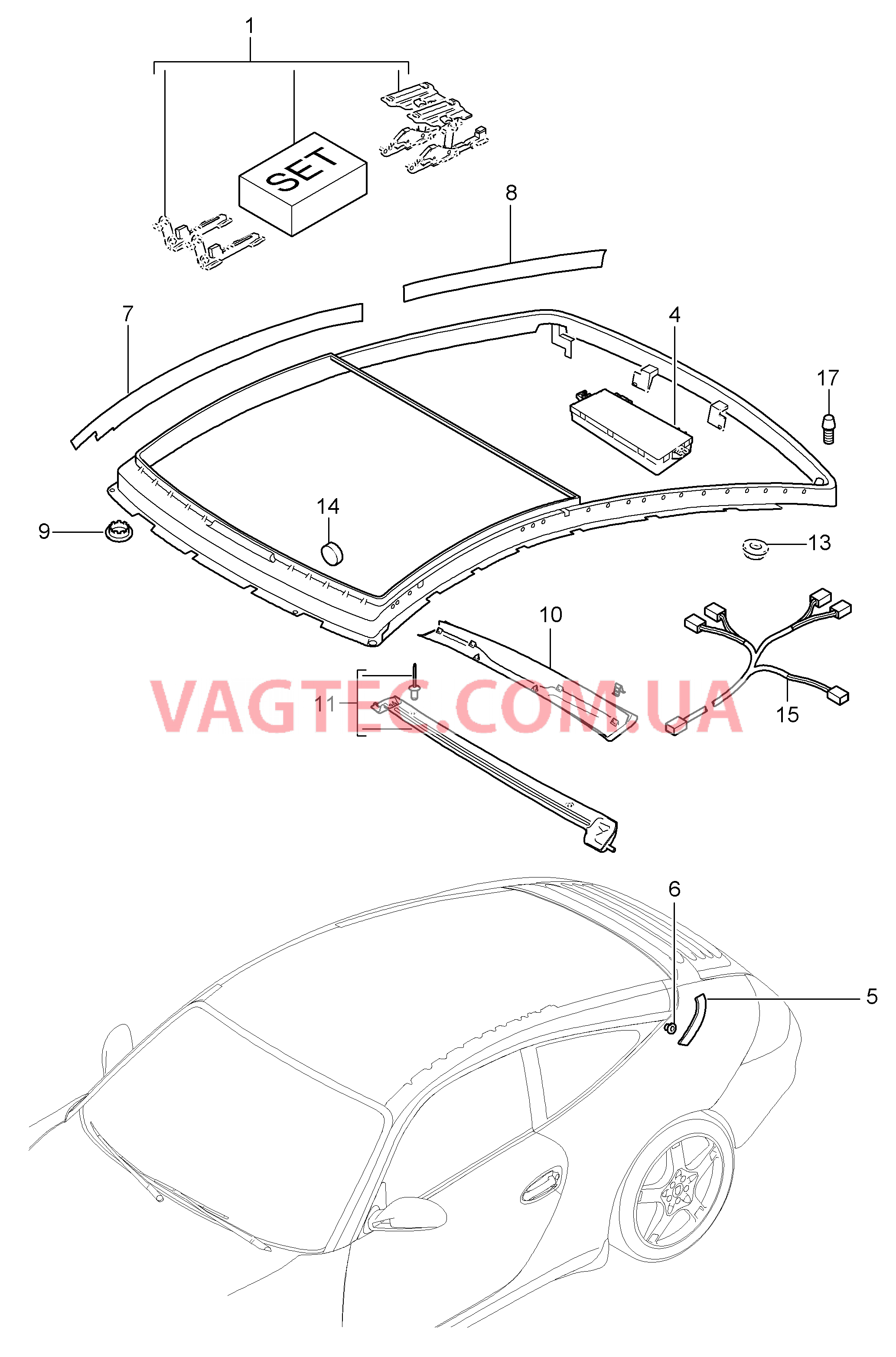 811-002 Стеклянная крыша, Привод
						
						TARGA для PORSCHE 911.Carrera 2005-2008USA