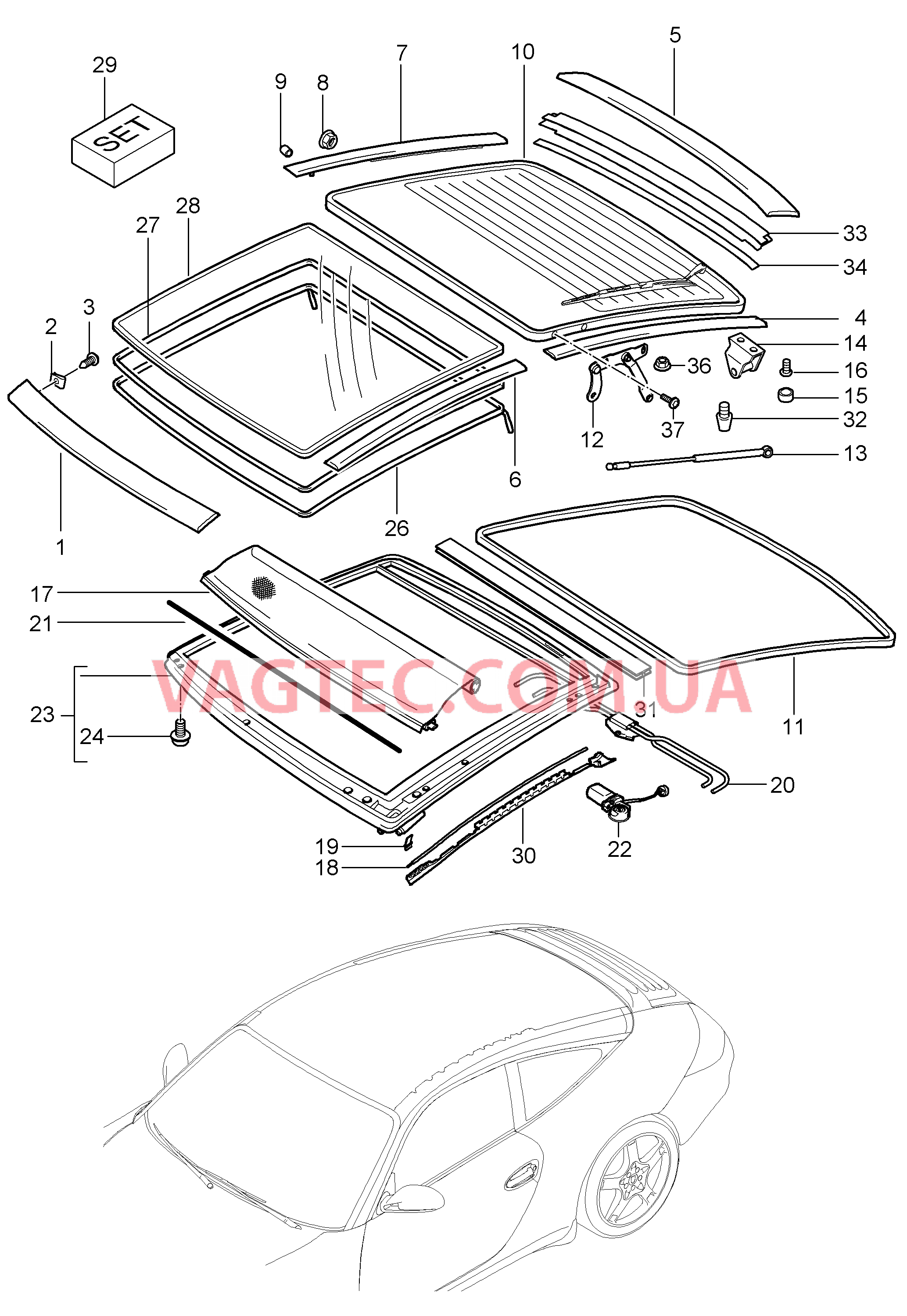 811-003 Стеклянная крыша, Обивки
						
						TARGA для PORSCHE 911.Carrera 2005-2008