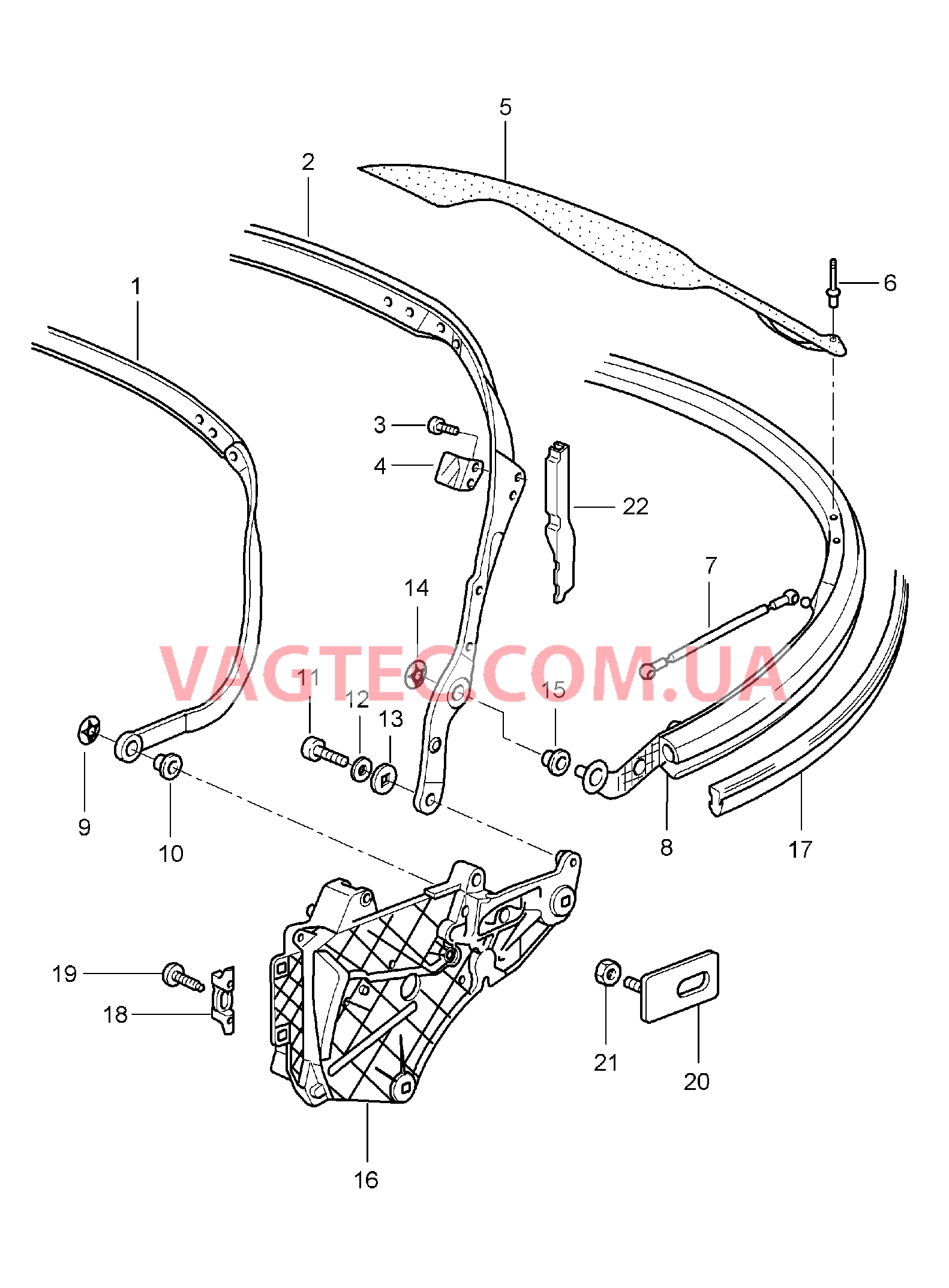 811-006 Каркас складного верха, Отдельные детали для PORSCHE 911.Carrera 2005-2008USA