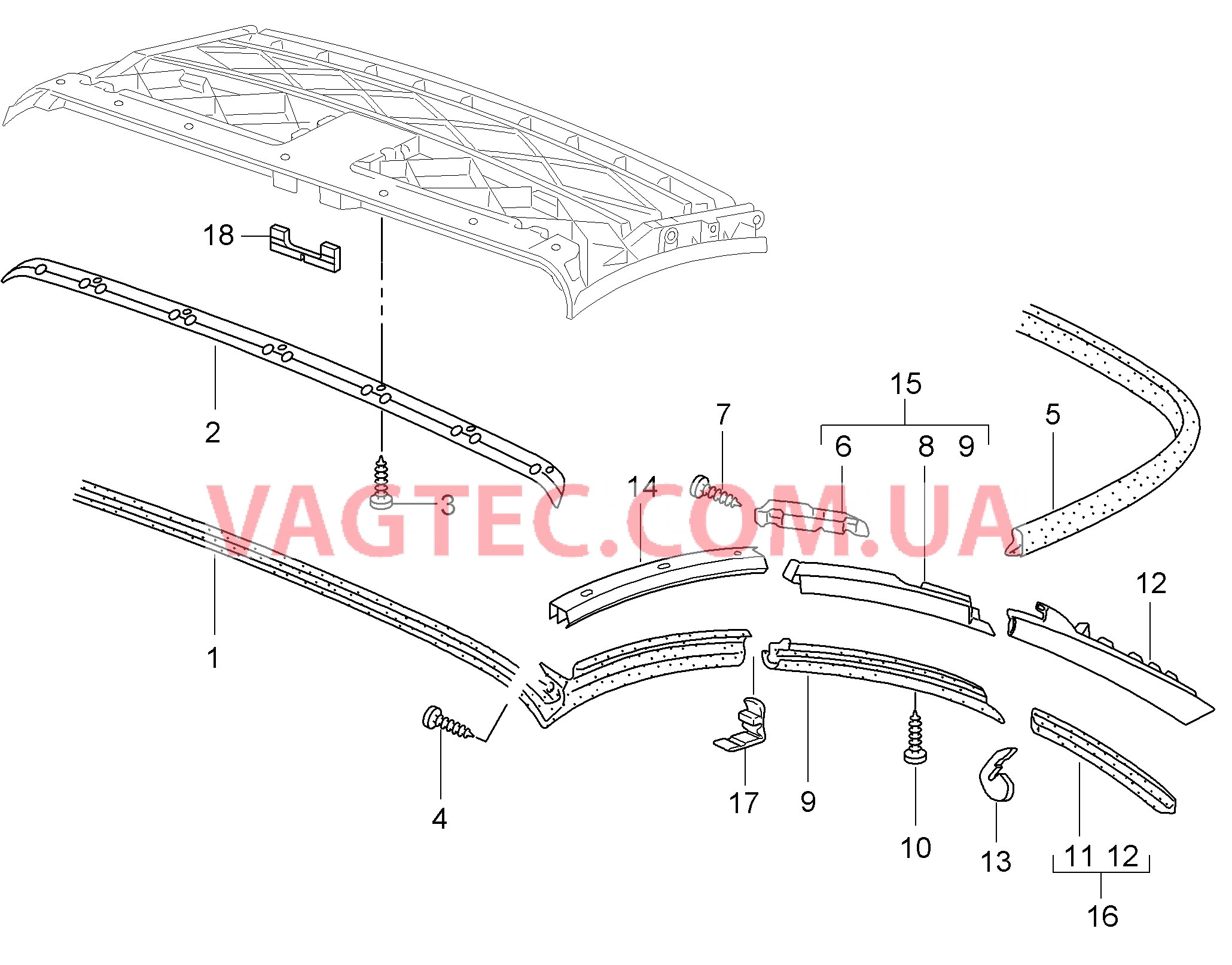 811-009 Складной верх, Прокладка для PORSCHE 911.Carrera 2005-2008