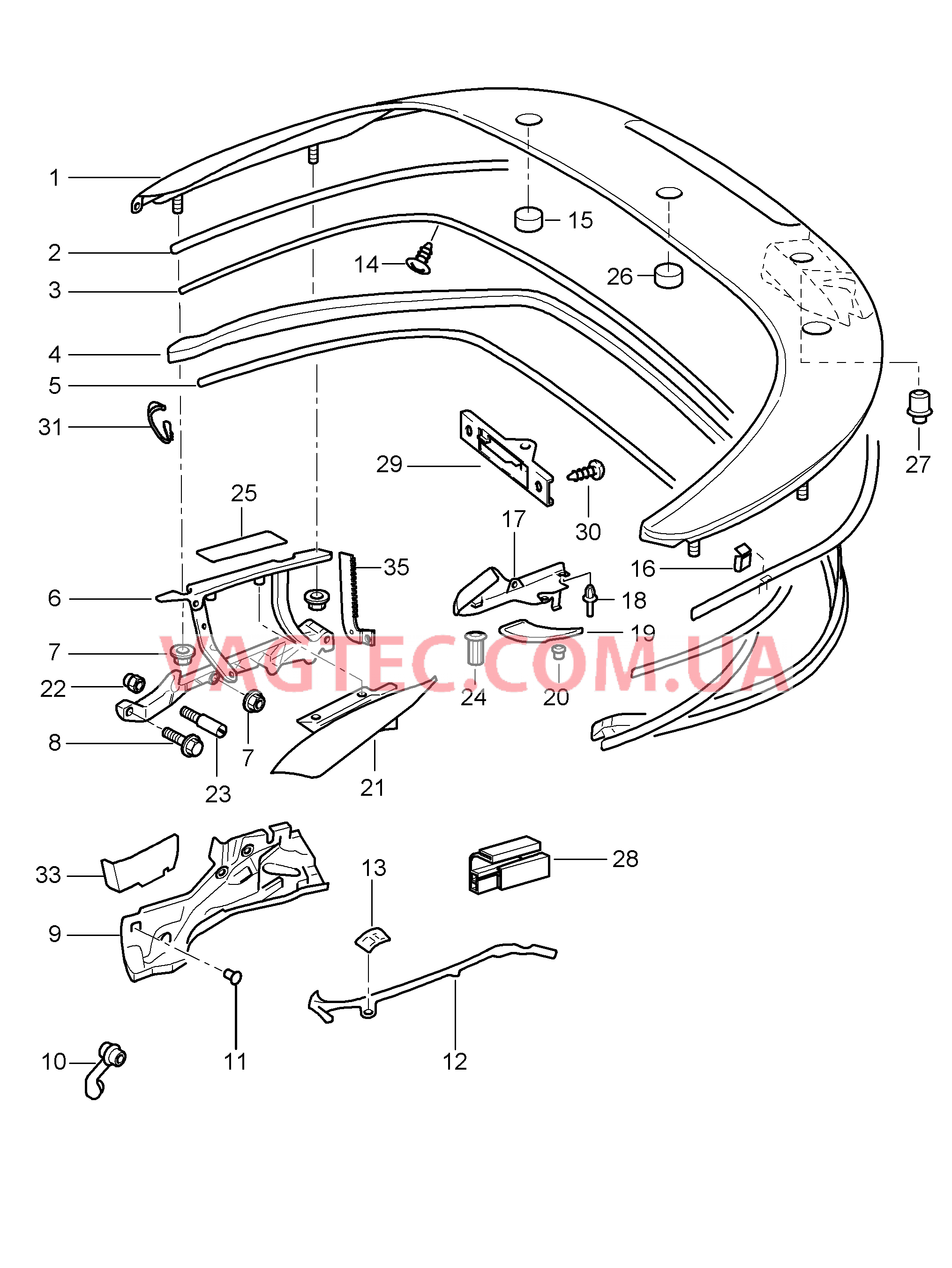 811-013 Отсек складного верха, Крышка, Уплотнения для PORSCHE 911.Carrera 2005-2008USA