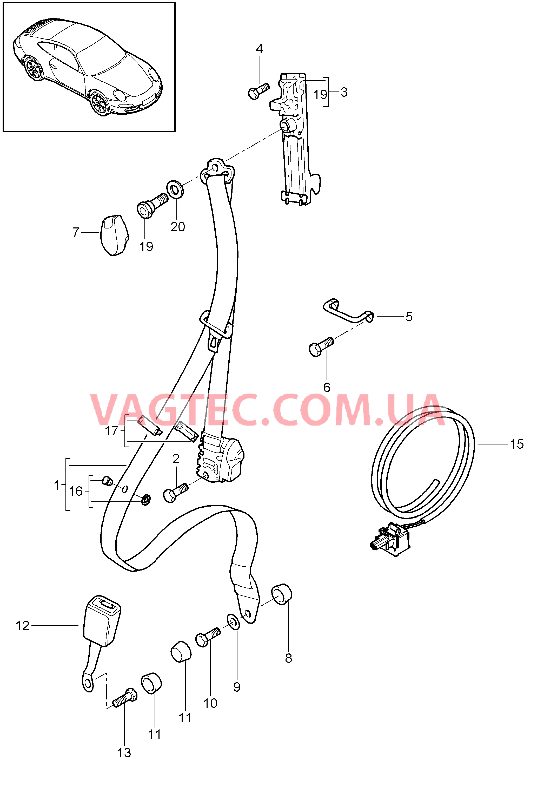 812-000 Ремень безопасности, передний
						
						COUPE, TARGA для PORSCHE 911.Carrera 2005-2008