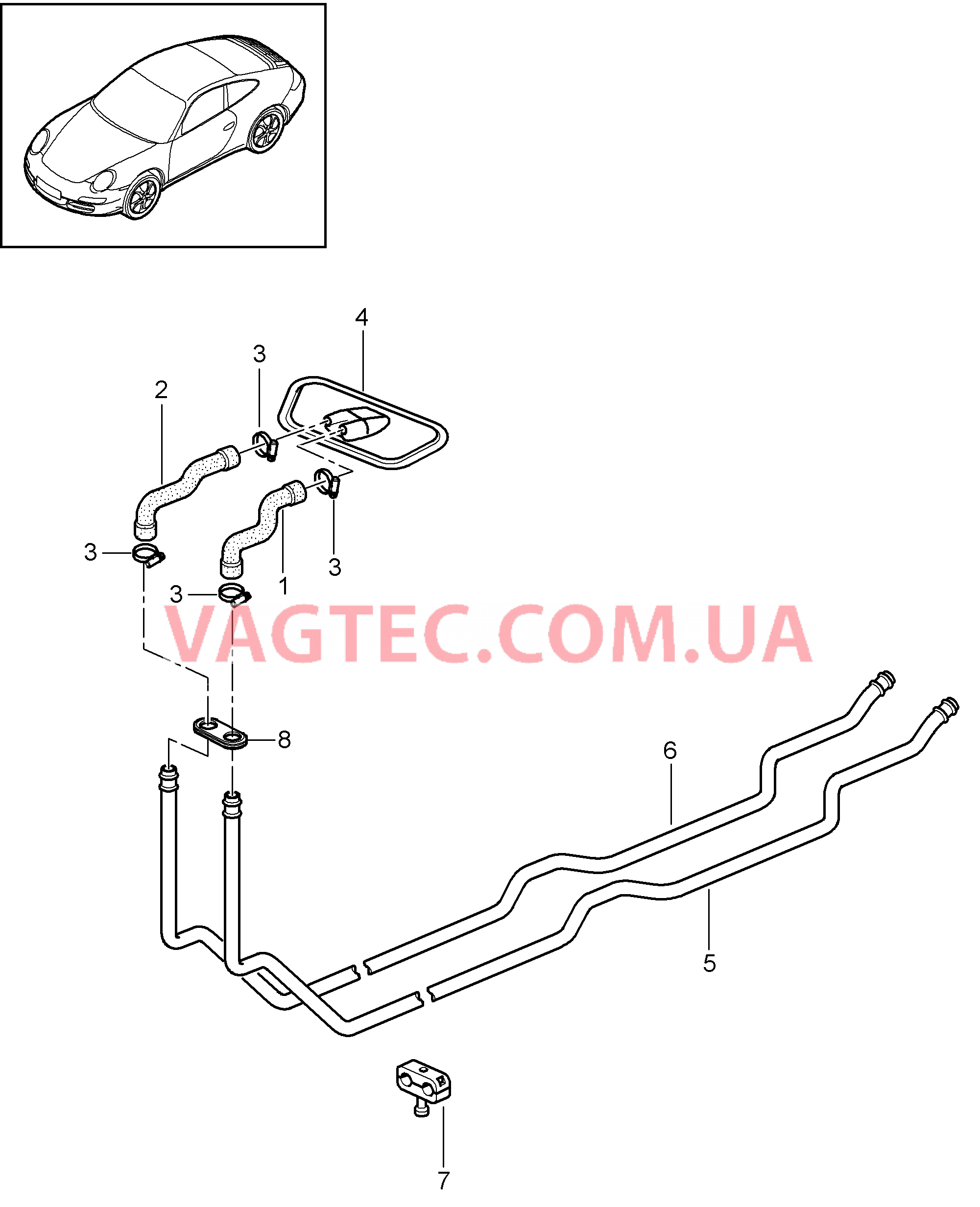 813-000 Обогрев 1, Подводящий трубопровод, Обратная магистраль для PORSCHE 911.Carrera 2005-2008