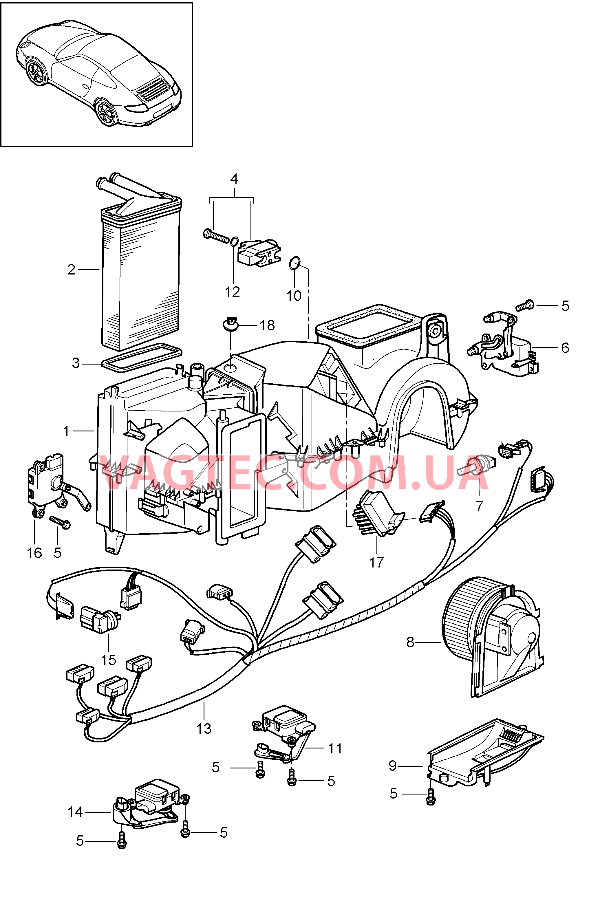 813-005 Кондиционер, Отдельные детали для PORSCHE 911.Carrera 2005-2008