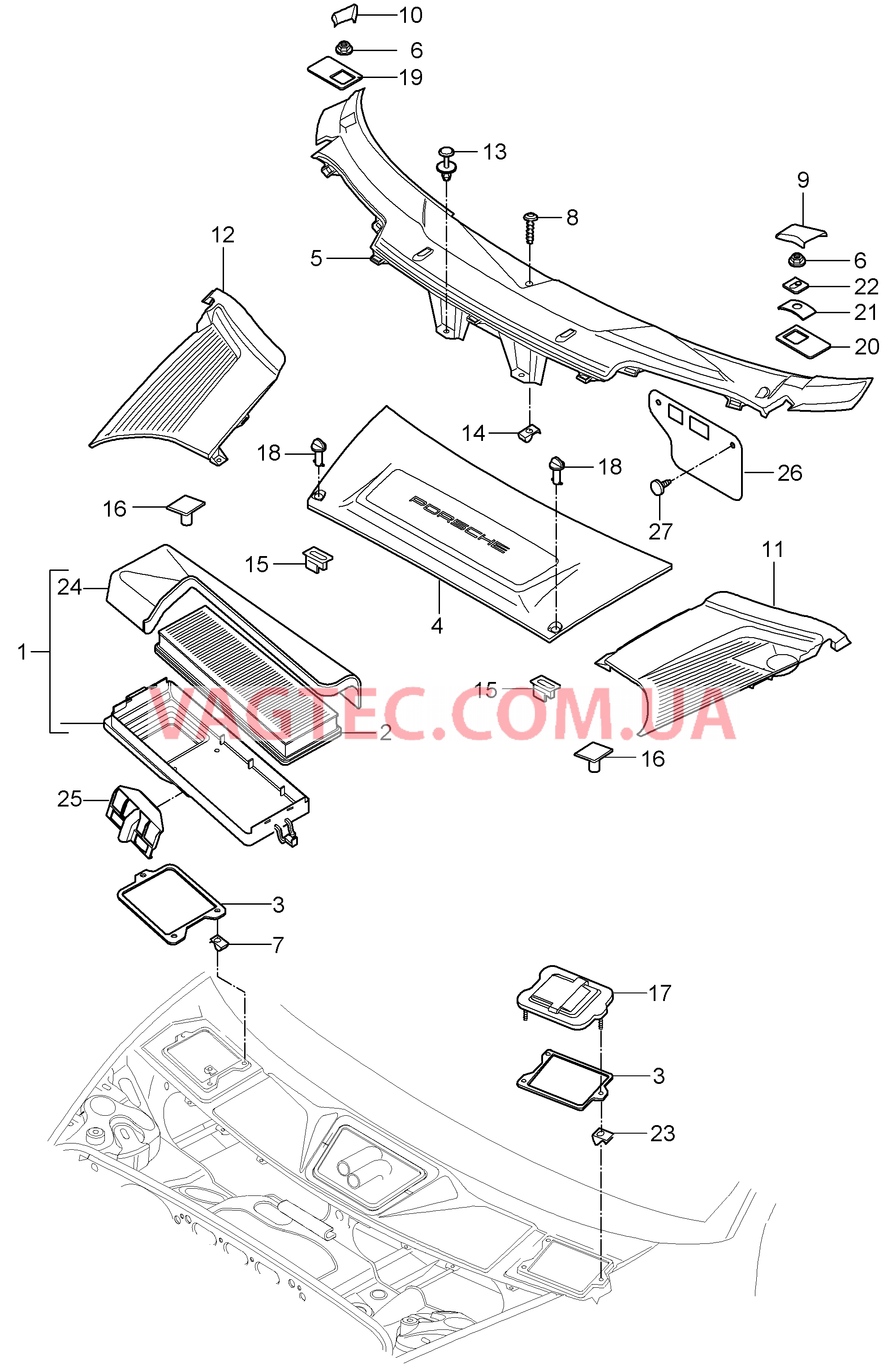 813-020 Противосажевый фильтр, Ветровой кожух для PORSCHE 911.Carrera 2005-2008USA