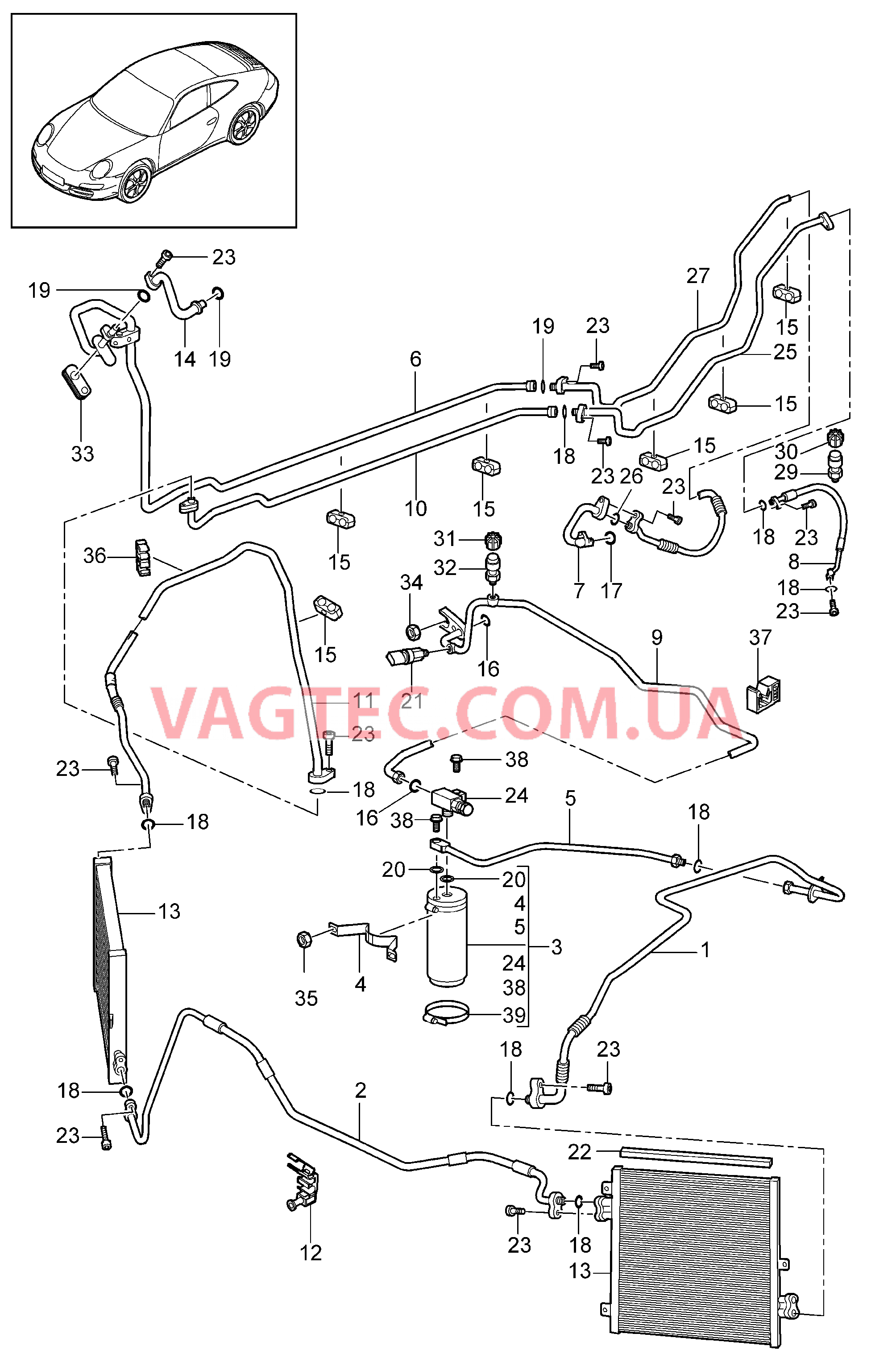 813-025 Циркуляция охлаждающей жидкости для PORSCHE 911.Carrera 2005-2008