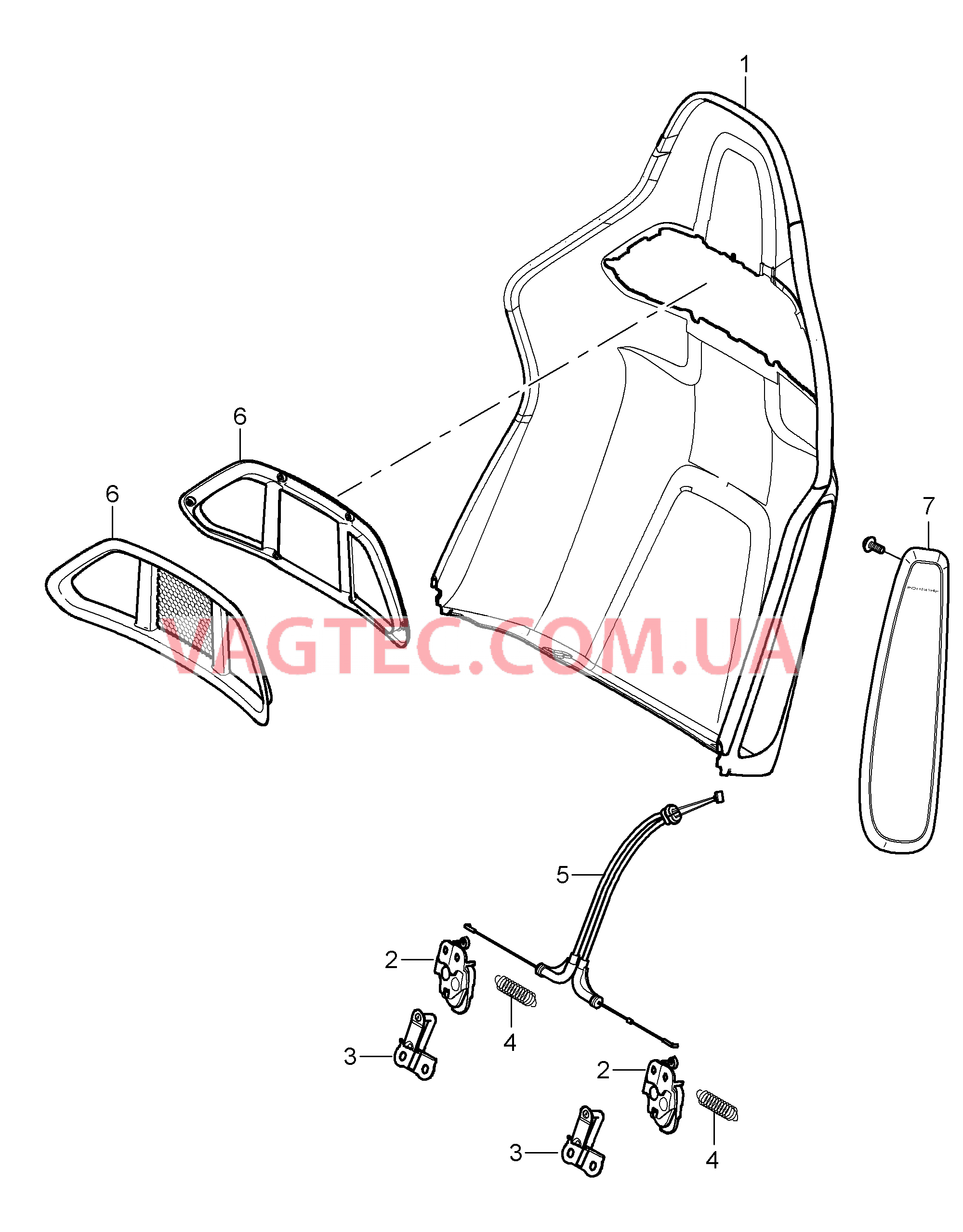 817-066 Каркас спинки, Ковшеобразное сиденье, складной, Детали
						
						CARRERA, TARGA, COUPE, CABRIO для PORSCHE 911.Carrera 2005-2008USA