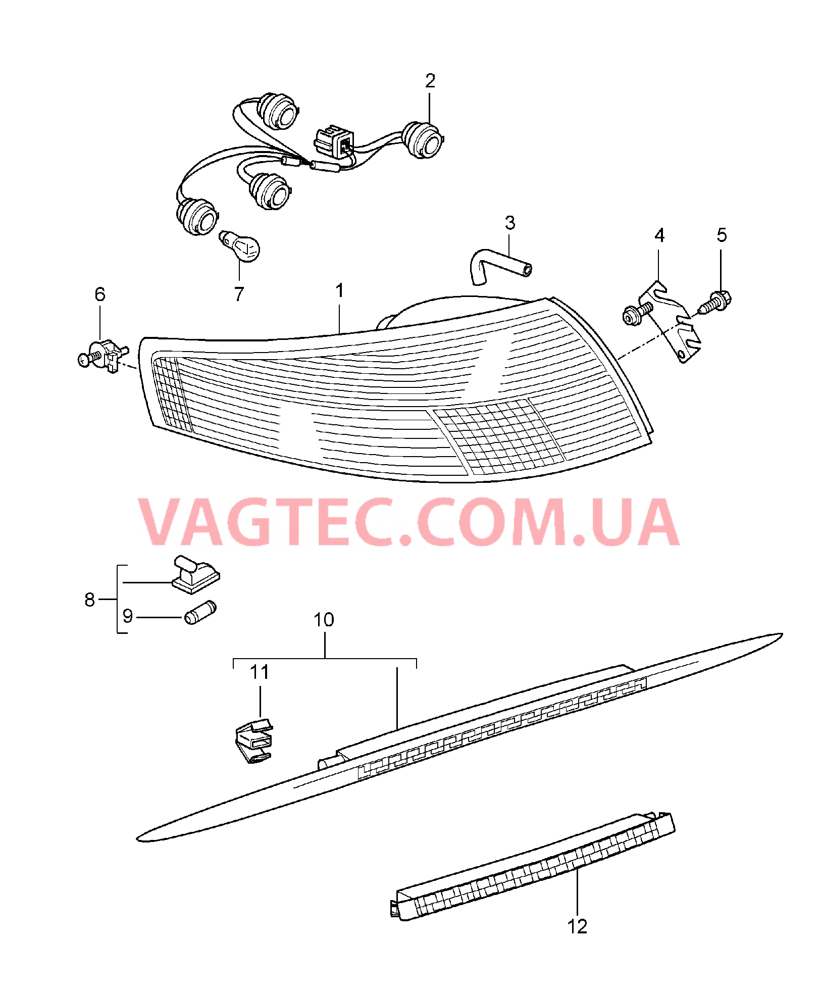 905-005 Задний фонарь, Лампа освещения номерного знака, Доп.сигнал торможения для PORSCHE 911.Carrera 2005-2008USA