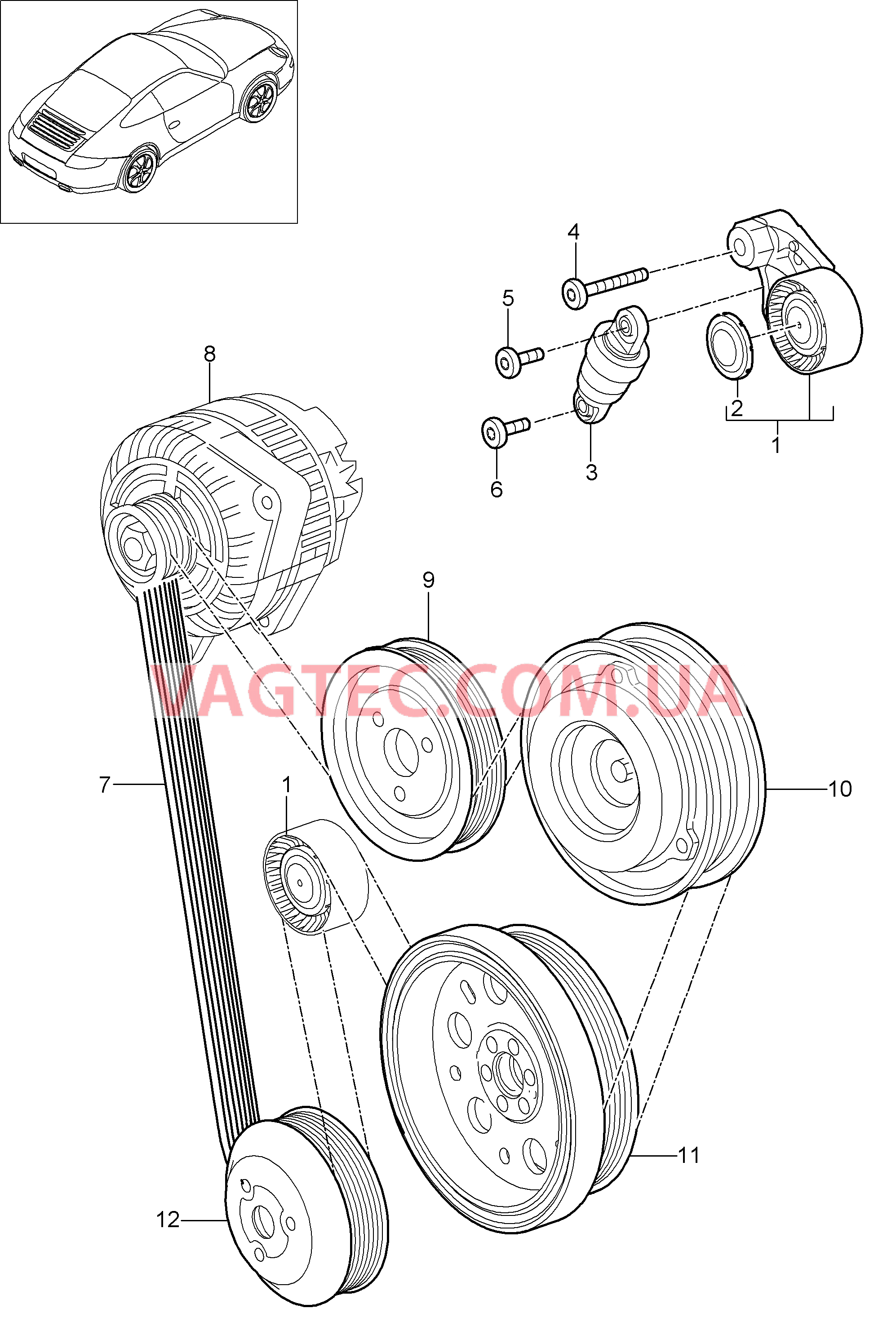 101-010 Натяжитель ремня, Поликлиновой ремень для PORSCHE 911.Carrera 2009-2012