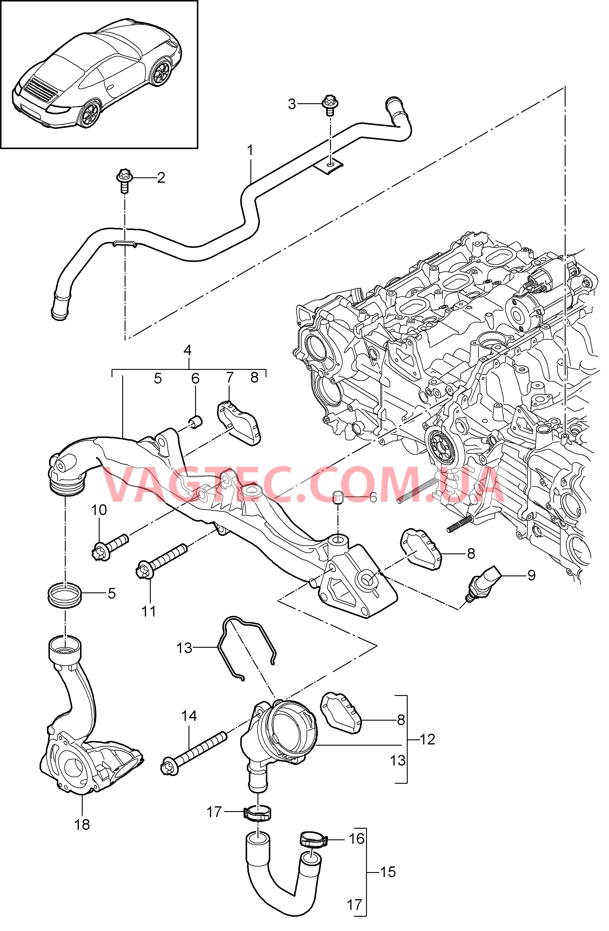 105-003 Подрамник, Жидкостной канал для PORSCHE 911.Carrera 2009-2012USA