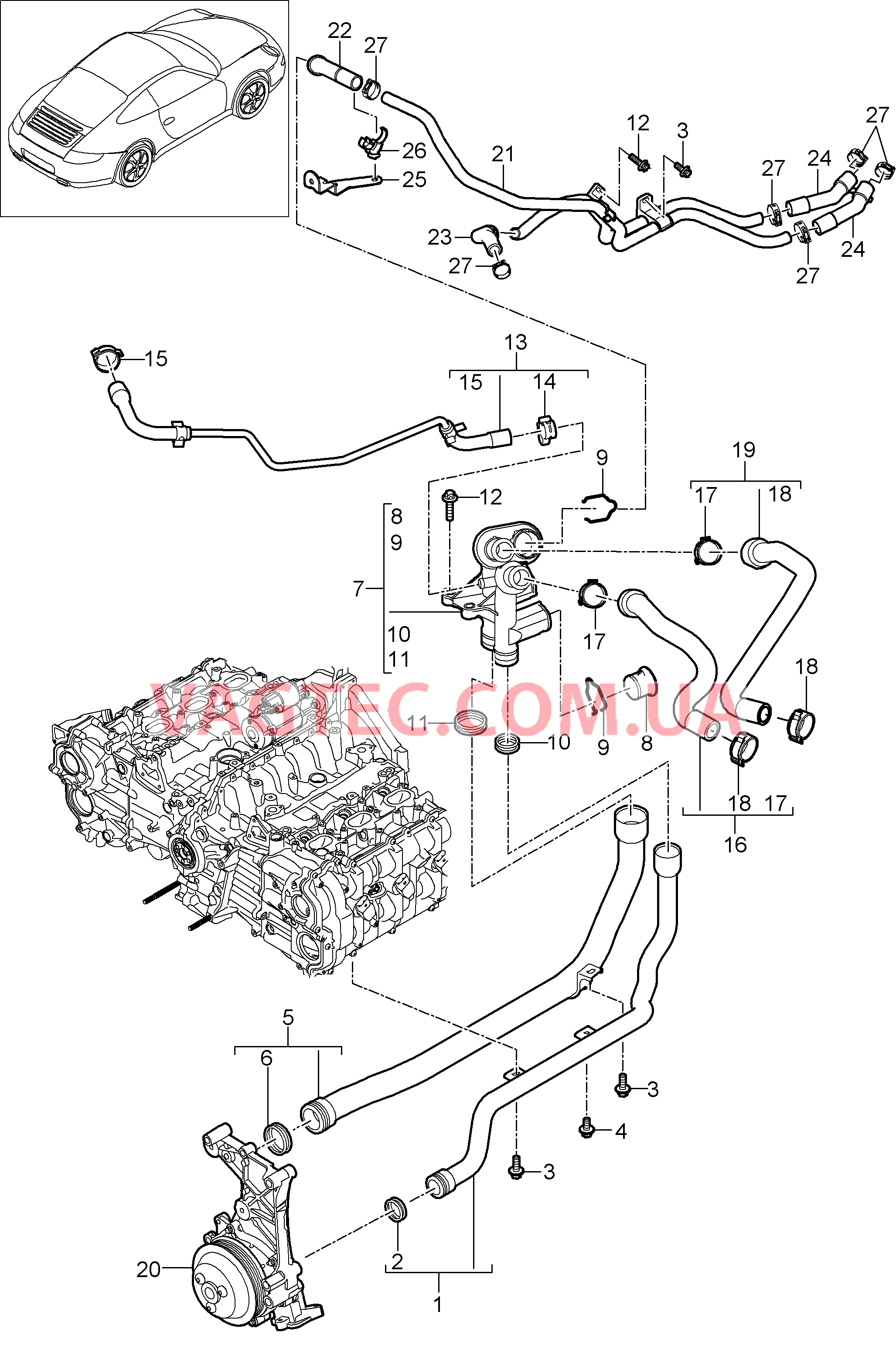 105-005 Соединительный фланец, Жидкостной канал для PORSCHE 911.Carrera 2009-2012USA