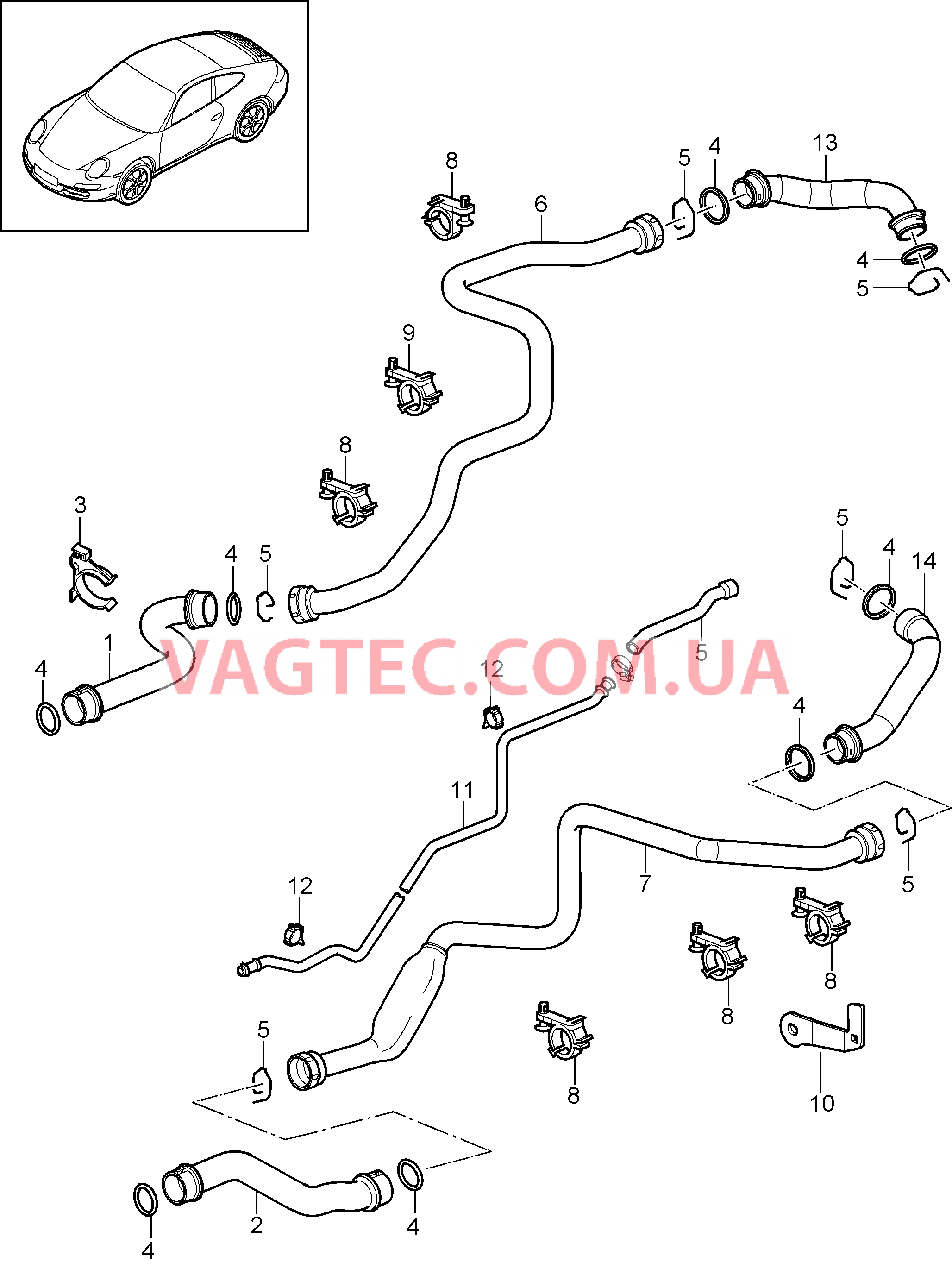 105-007 Водяное охлаждение 1 для PORSCHE 911.Carrera 2009-2012