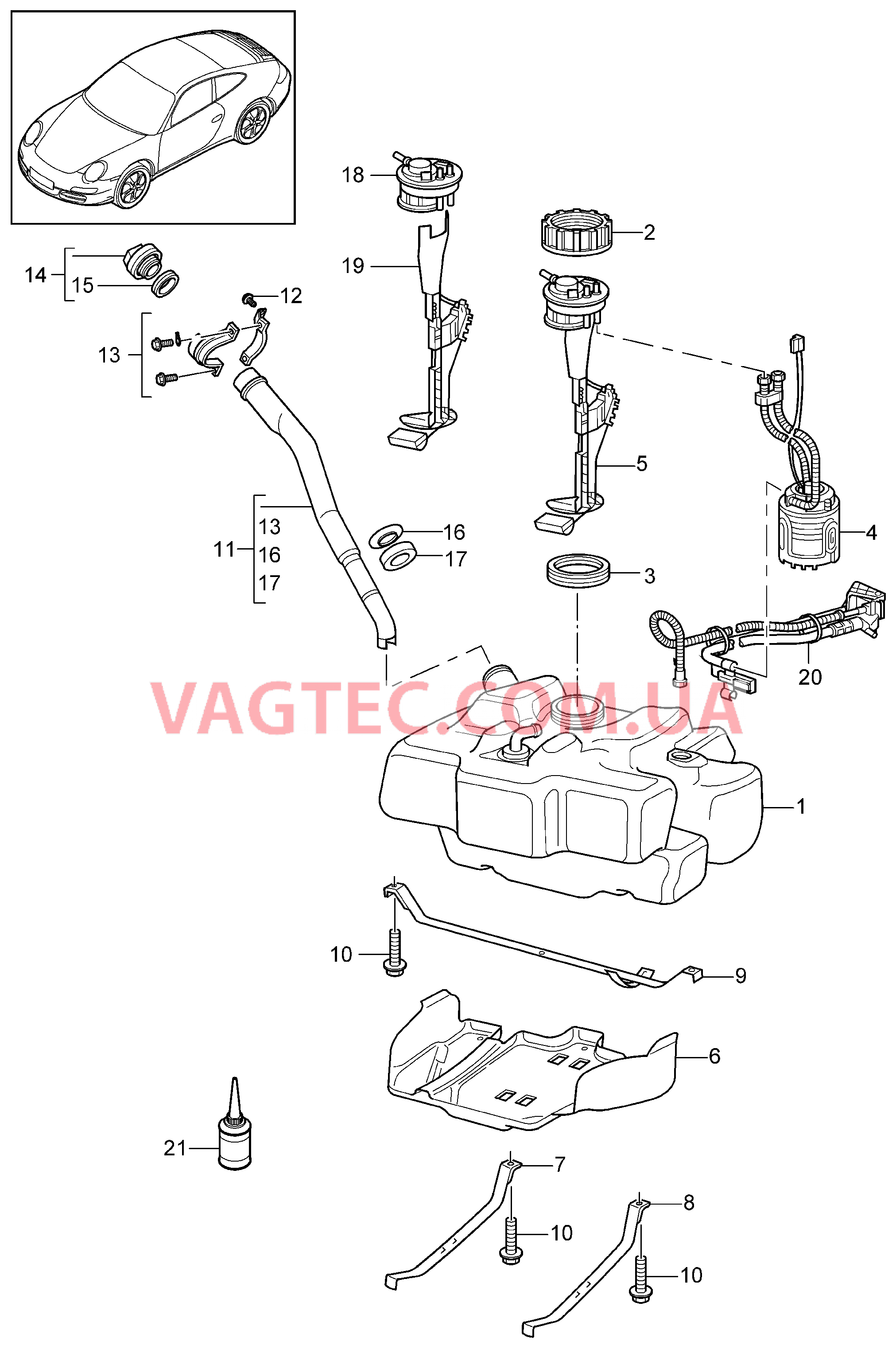 201-000 Топливный резервуар для PORSCHE 911.Carrera 2009-2012