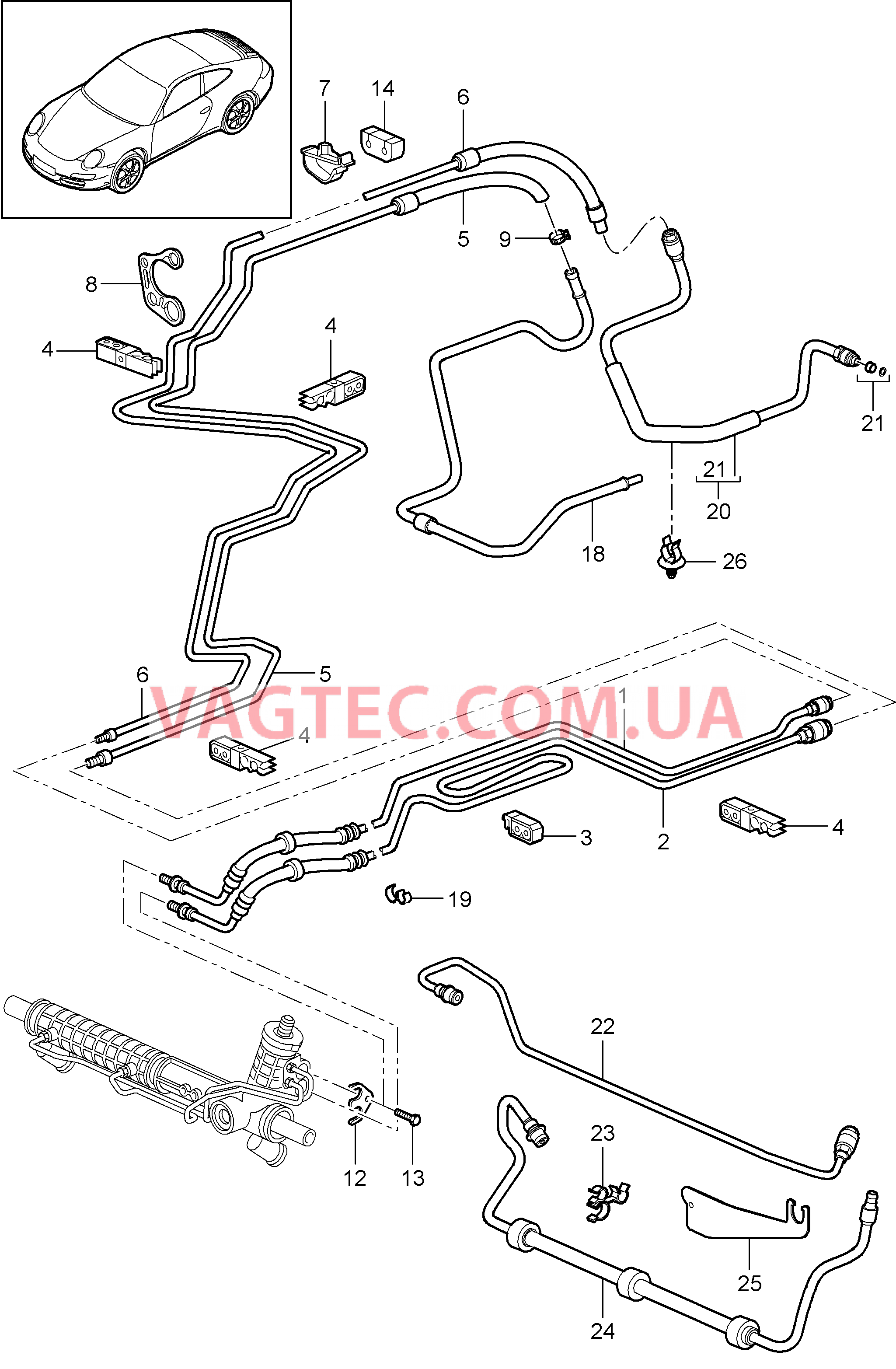 403-001 Рул.управ.с усилителем, Линии для PORSCHE 911.Carrera 2009-2012USA