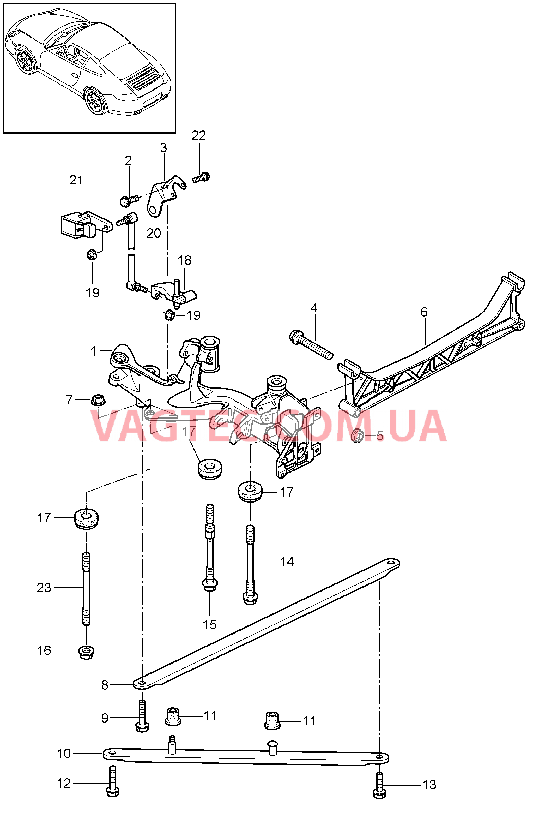 501-001 Задняя ось, Боковая часть, Держатель для PORSCHE 911.Carrera 2009-2012