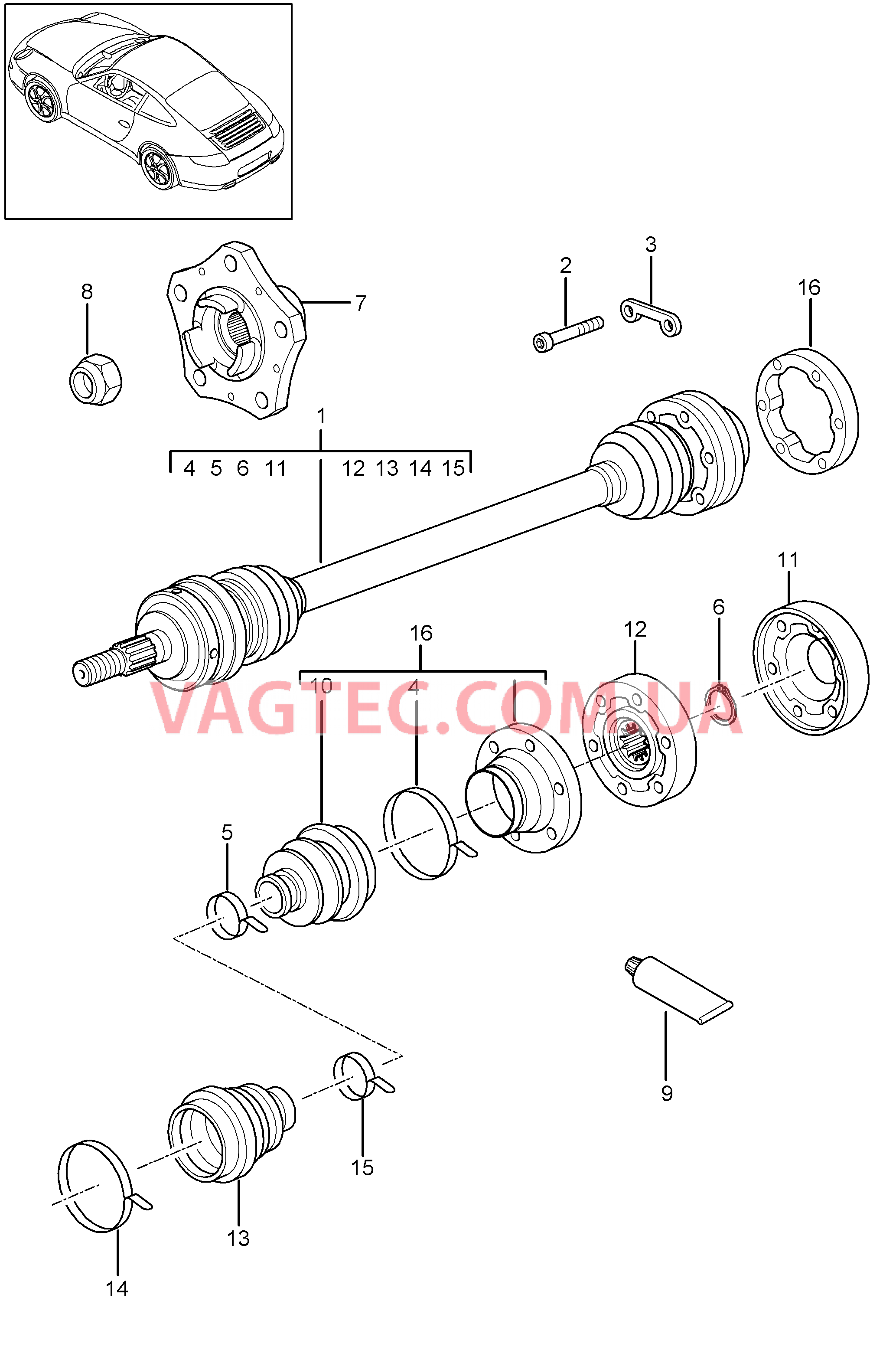 501-005 Шарнирный вал, Ступица для PORSCHE 911.Carrera 2009-2012