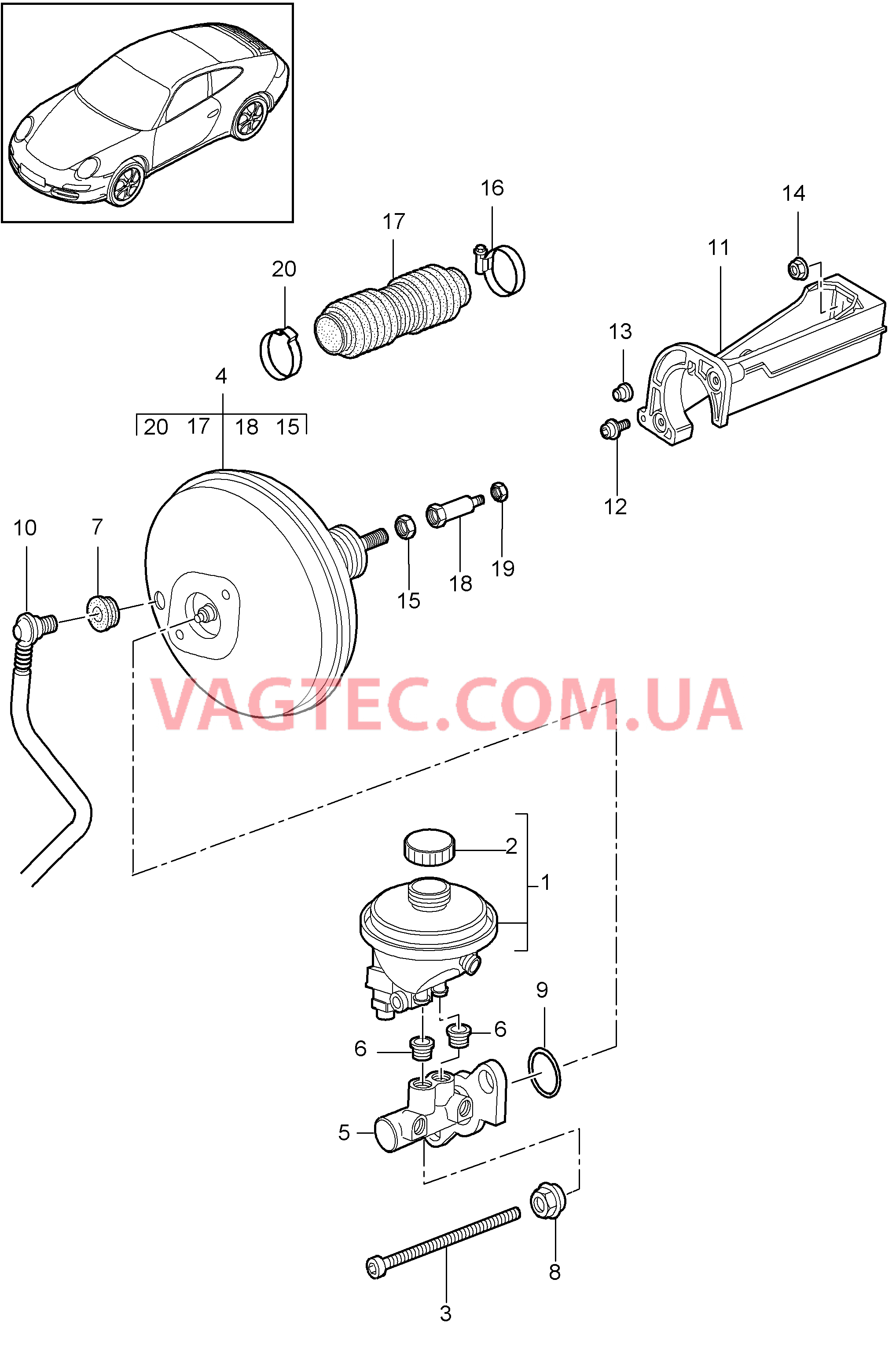 604-000 Главный тормозн.цилиндр, Тормозной усилитель для PORSCHE 911.Carrera 2009-2012USA