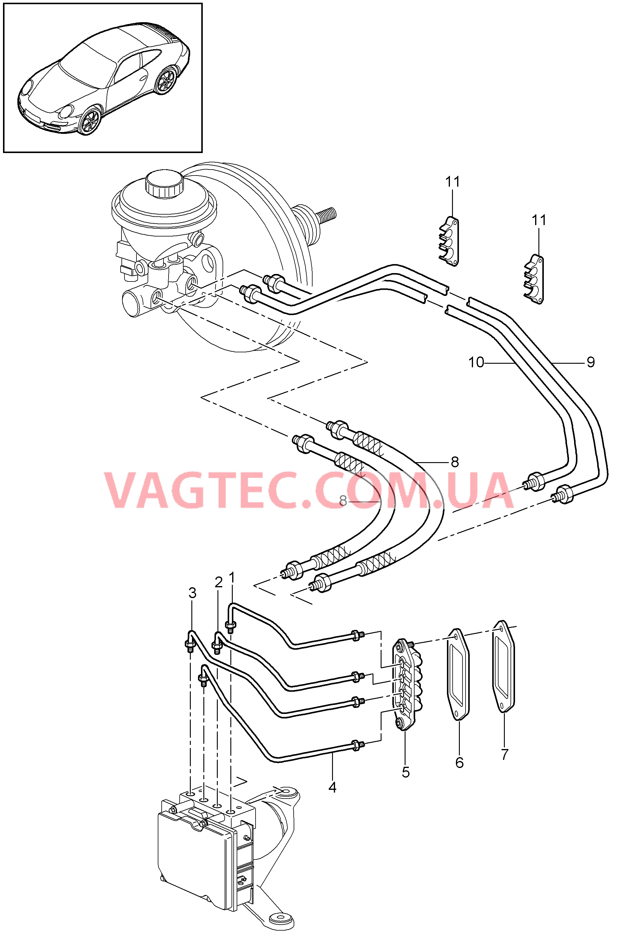 604-006 Тормозные магистрали, Передняя часть кузова
						
						CARRERA 4, CARRERA 4-S, TARGA, TARGA-S, 4 GTS для PORSCHE 911.Carrera 2009-2012