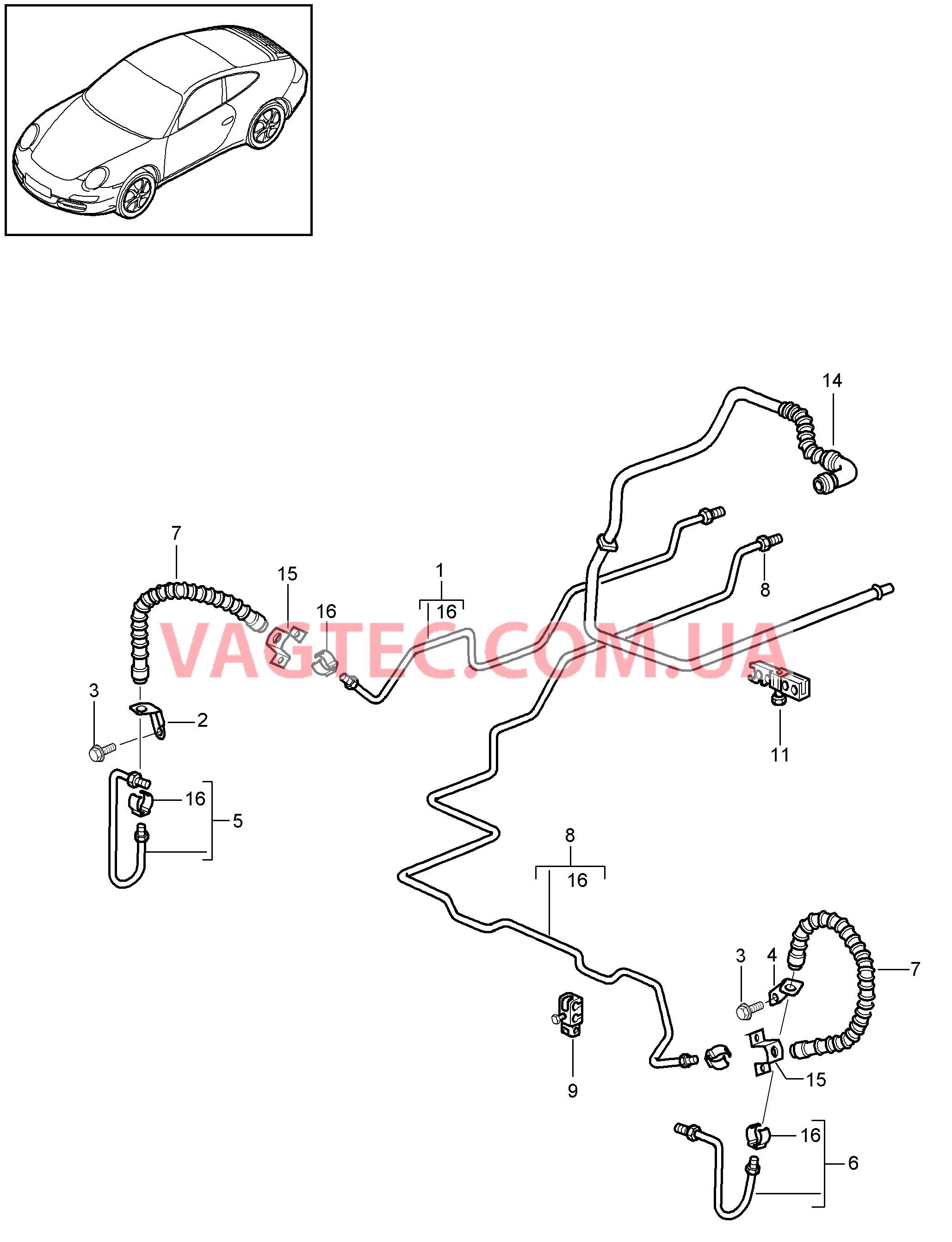 604-015 Тормозная трубка, Днище кузова, Задняя ось, Вакуумный трубопровод для PORSCHE 911.Carrera 2009-2012