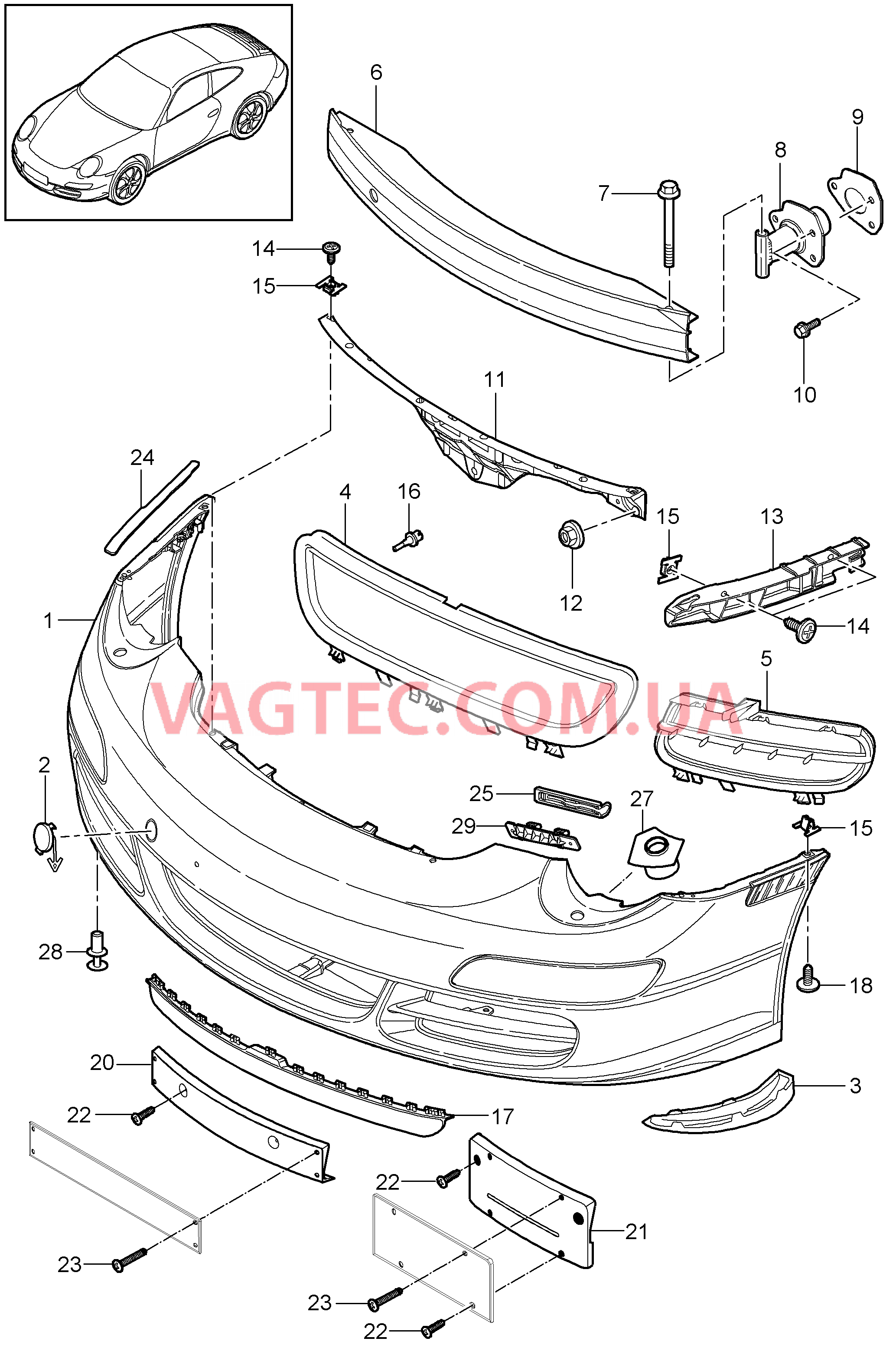 802-000 Бампер, передний для PORSCHE 911.Carrera 2009-2012USA