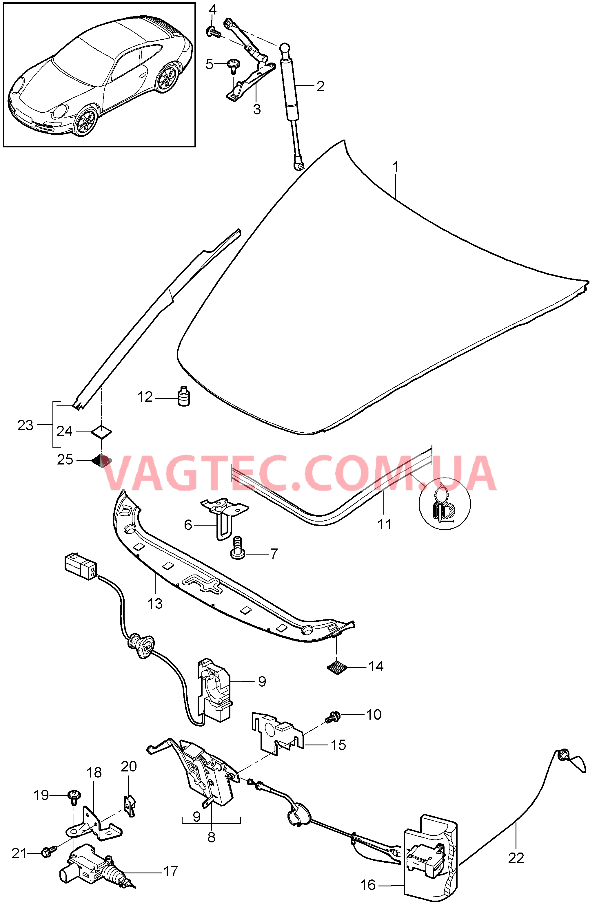 803-000 Крышка, передний для PORSCHE 911.Carrera 2009-2012USA