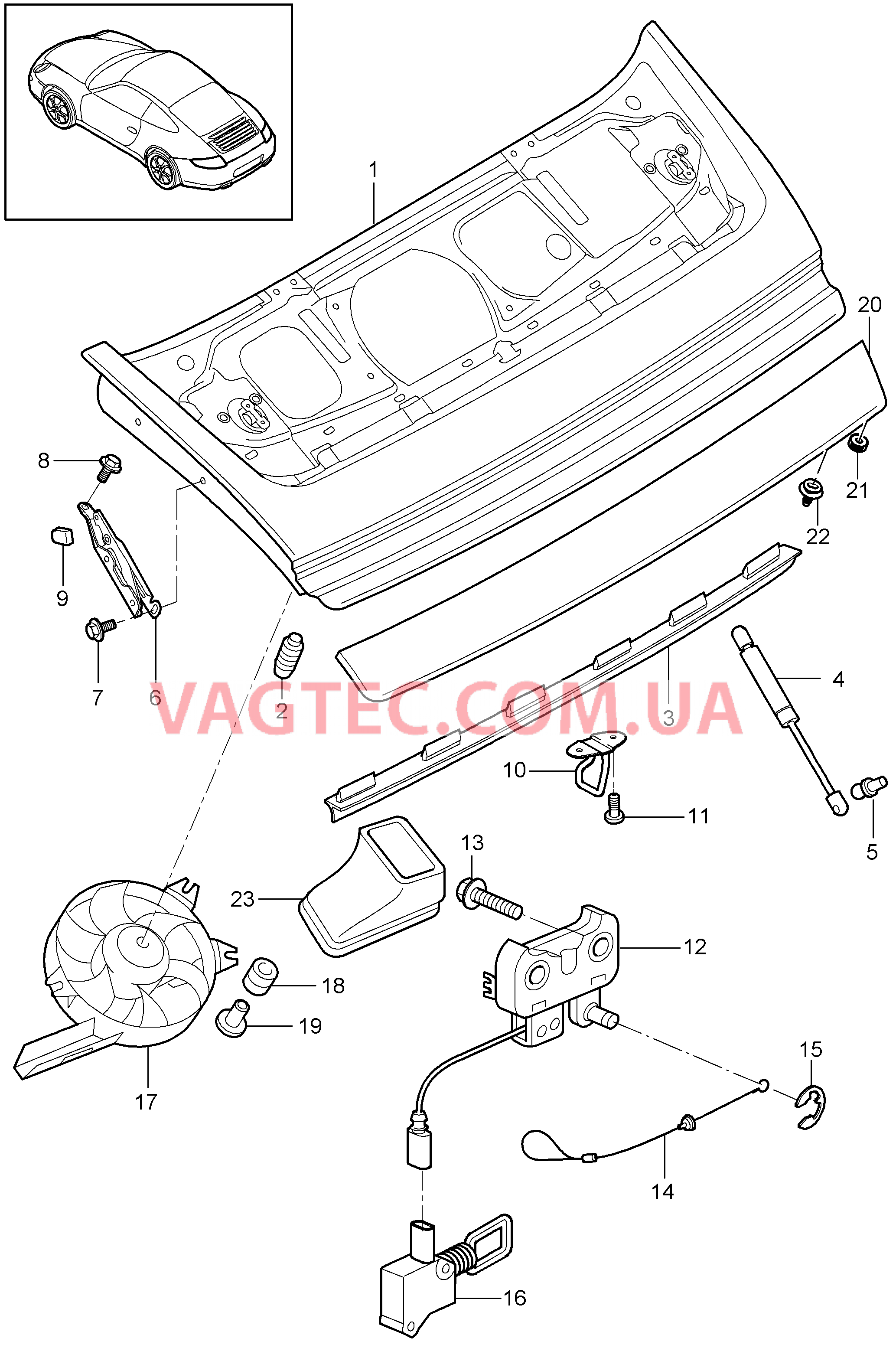 803-005 Крышка, задний для PORSCHE 911.Carrera 2009-2012USA