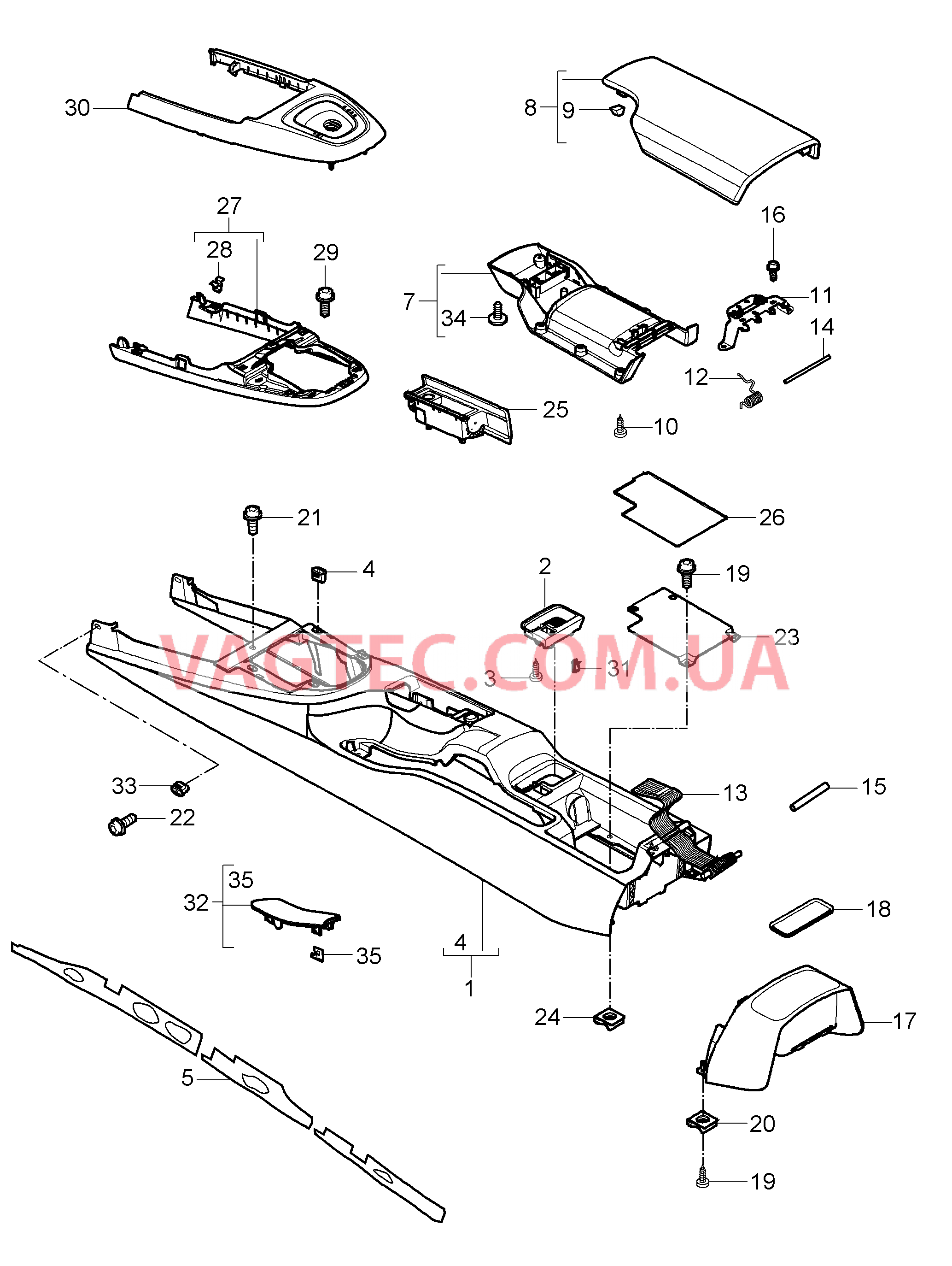 809-020 Центральная консоль, задний для PORSCHE 911.Carrera 2009-2012USA