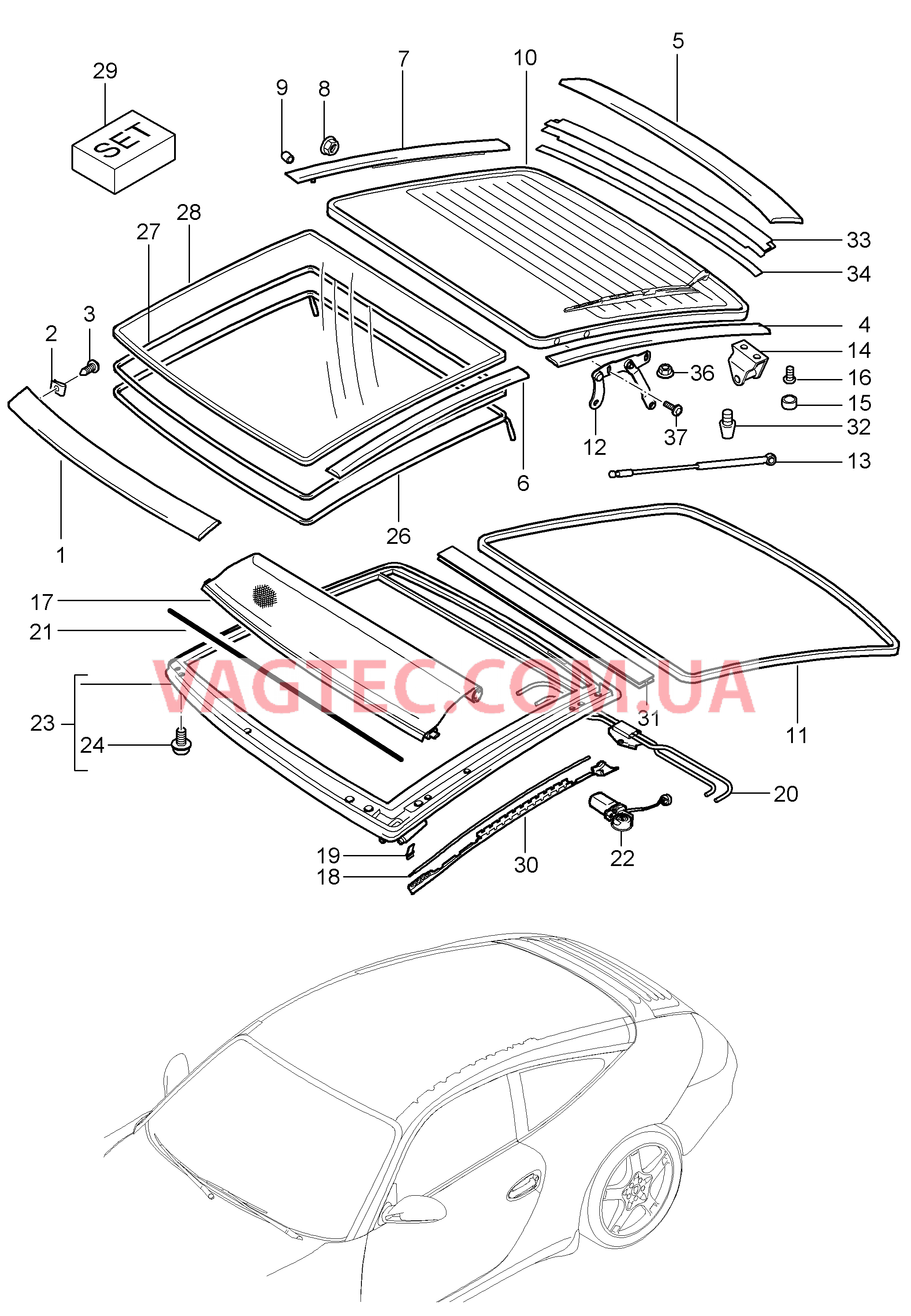 811-003 Стеклянная крыша, Обивки
						
						TARGA для PORSCHE 911.Carrera 2009-2012