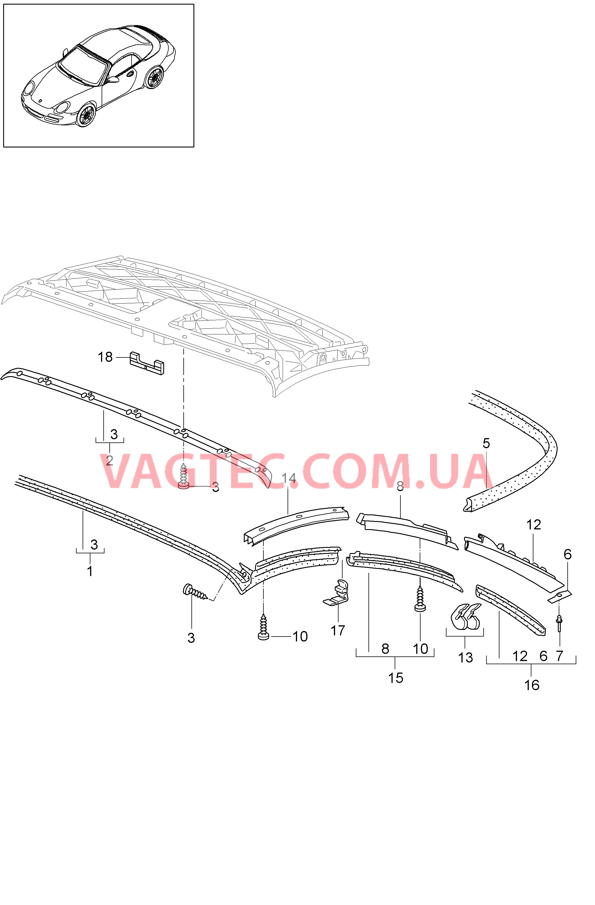 811-009 Складной верх, Прокладка для PORSCHE 911.Carrera 2009-2012