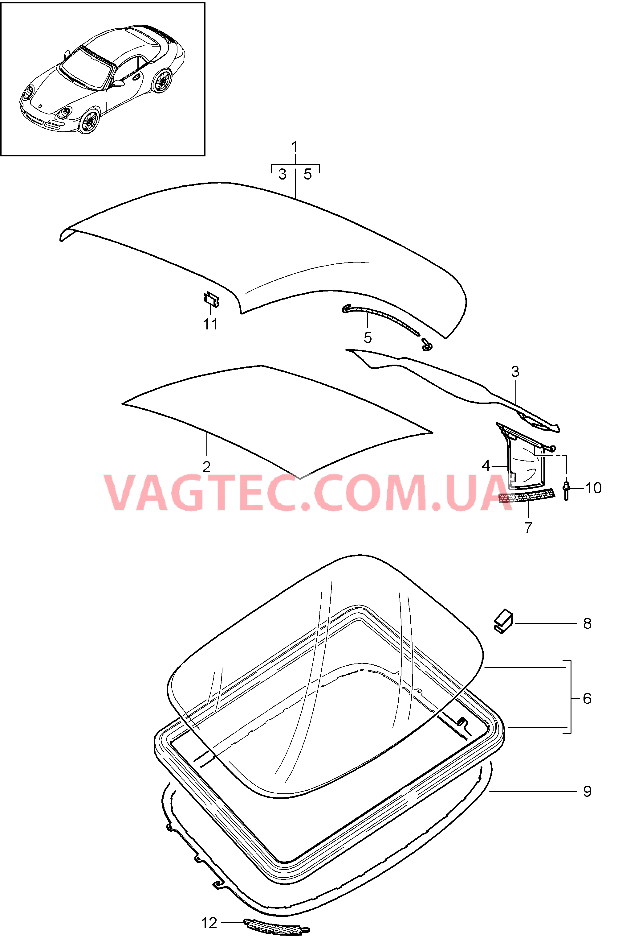 811-010 Обивка складного верха, Обшивка потолка для PORSCHE 911.Carrera 2009-2012